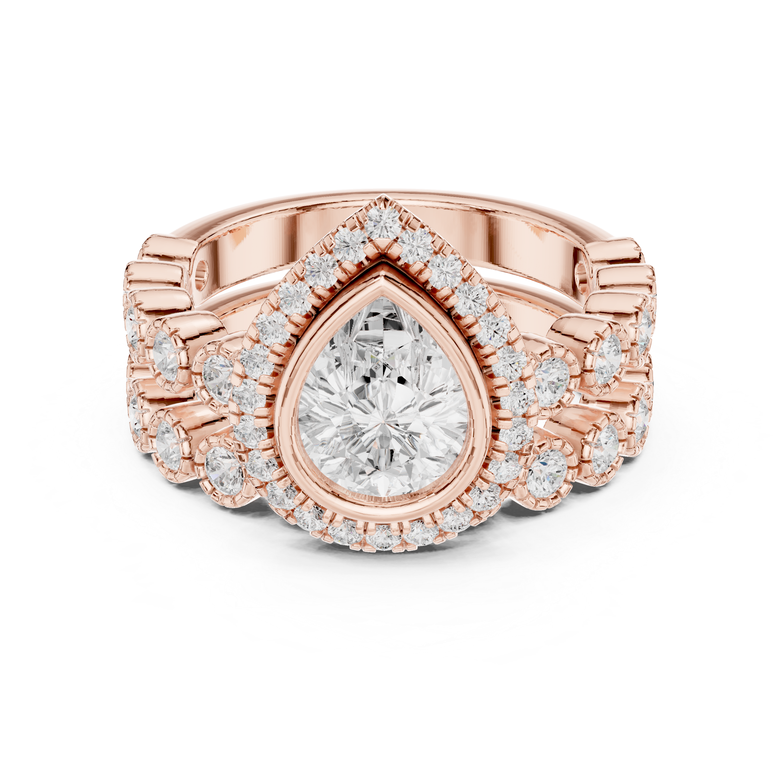 Pear-Cut Halo Bridal Ring Set with Diamond Wedding Band