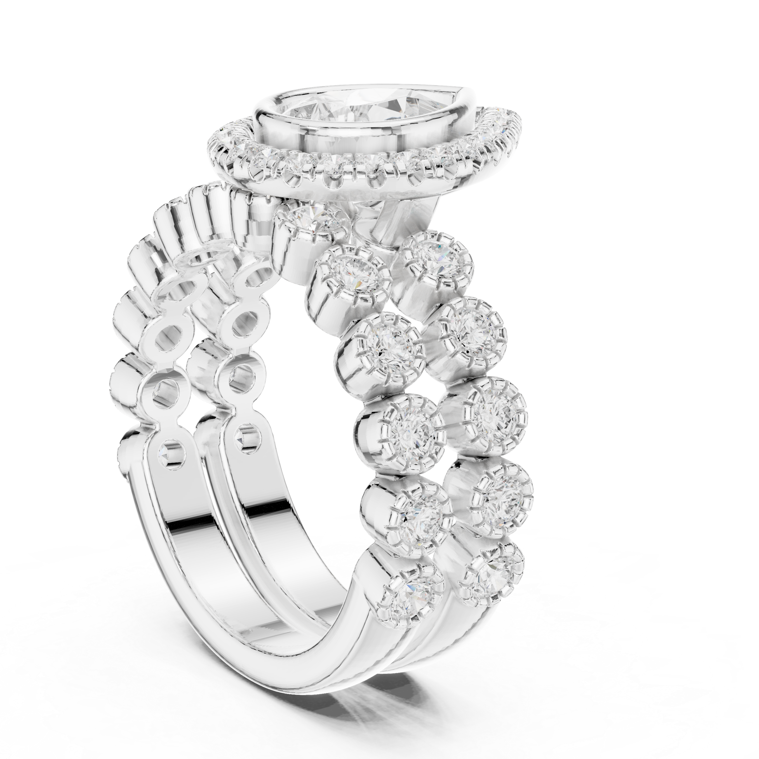 Pear-Cut Halo Bridal Ring Set with Diamond Wedding Band
