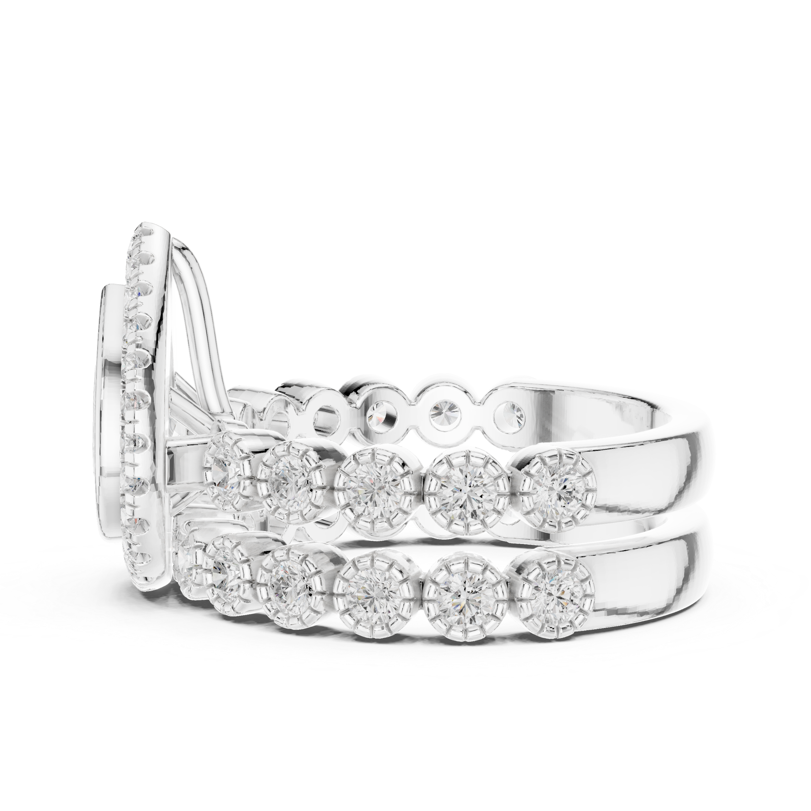 Pear-Cut Halo Bridal Ring Set with Diamond Wedding Band