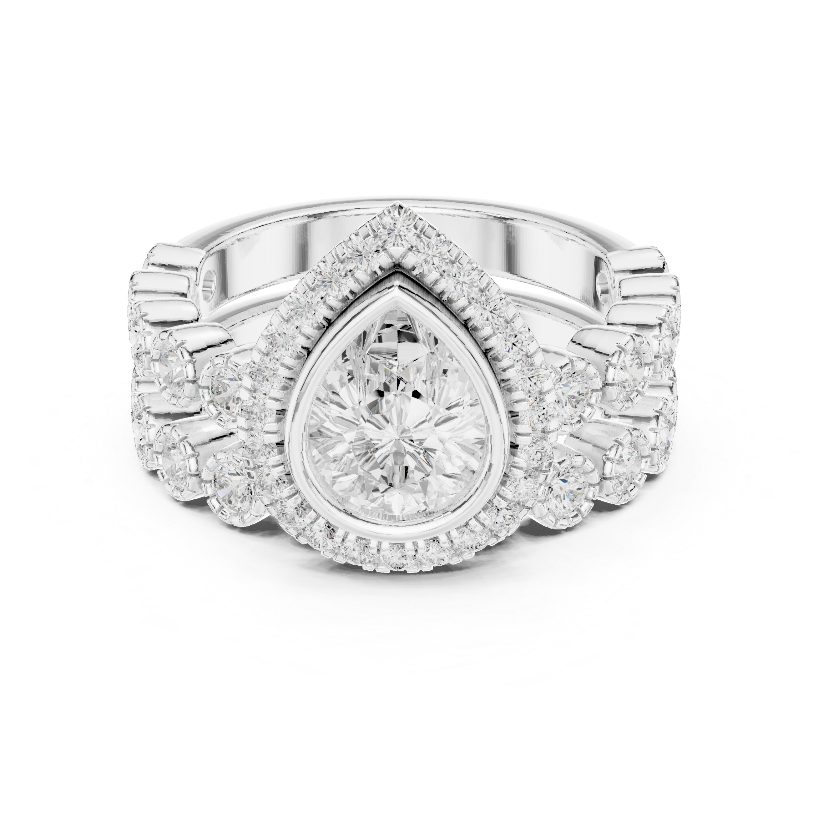 Pear-Cut Halo Bridal Ring Set with Diamond Wedding Band
