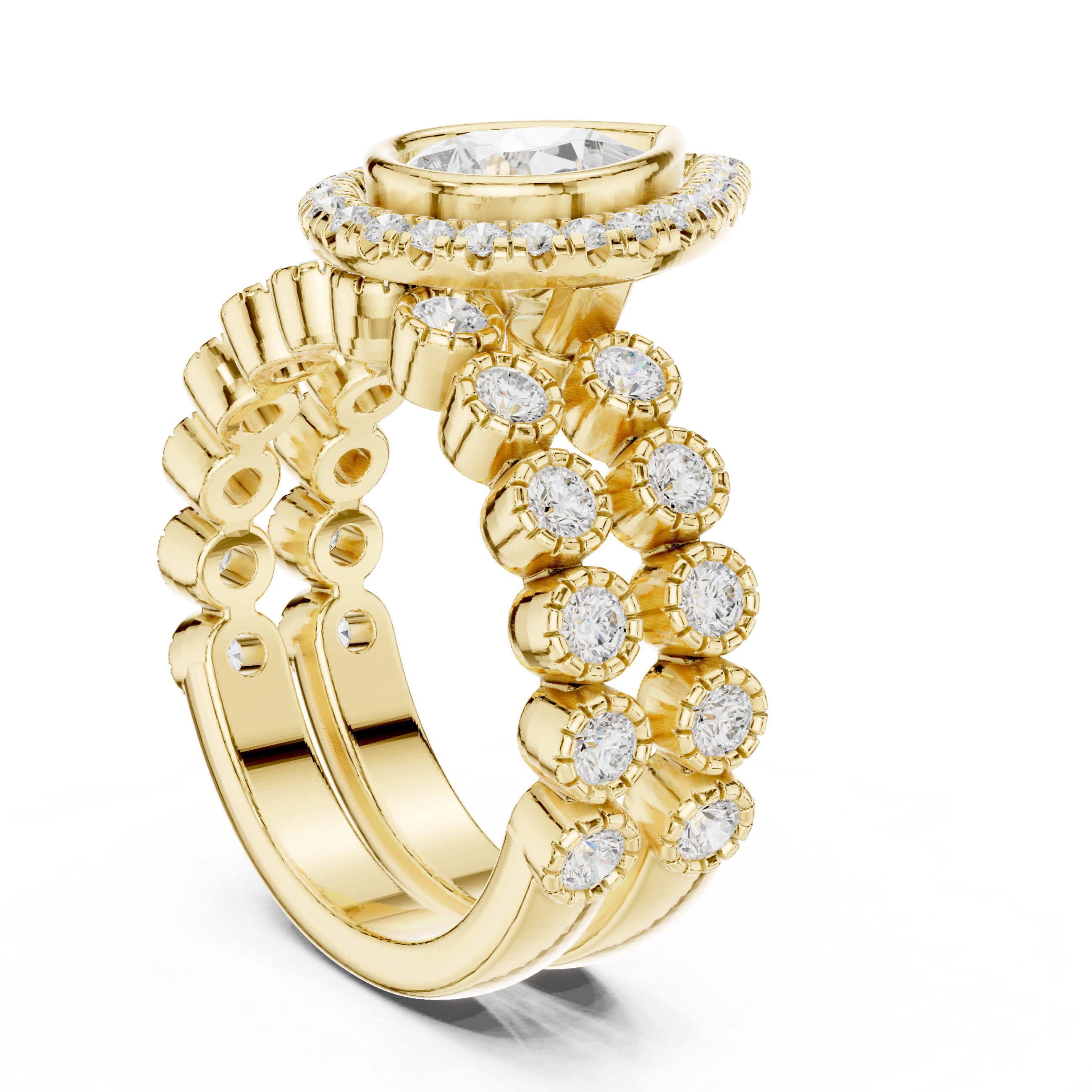 Pear-Cut Halo Bridal Ring Set with Diamond Wedding Band