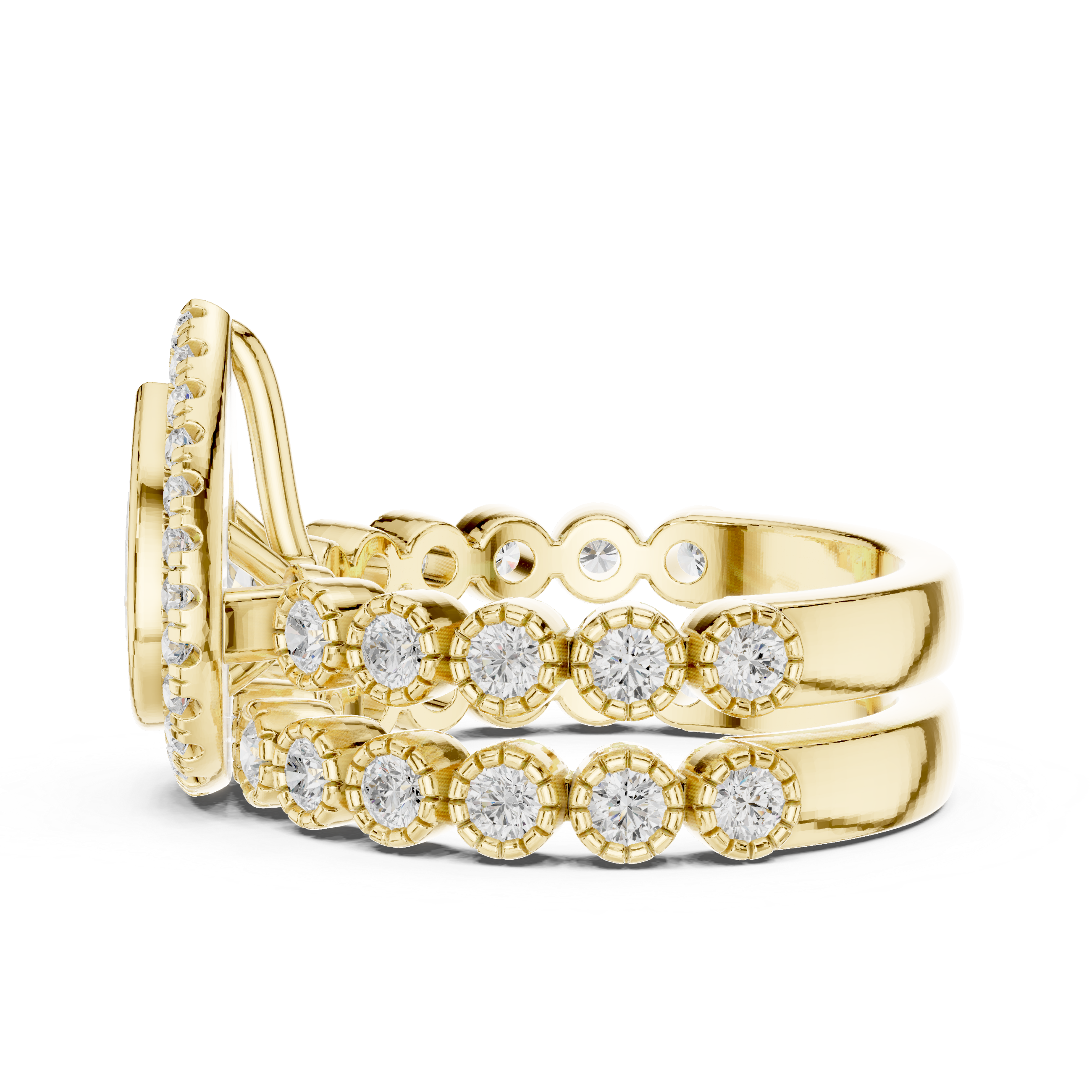 Pear-Cut Halo Bridal Ring Set with Diamond Wedding Band