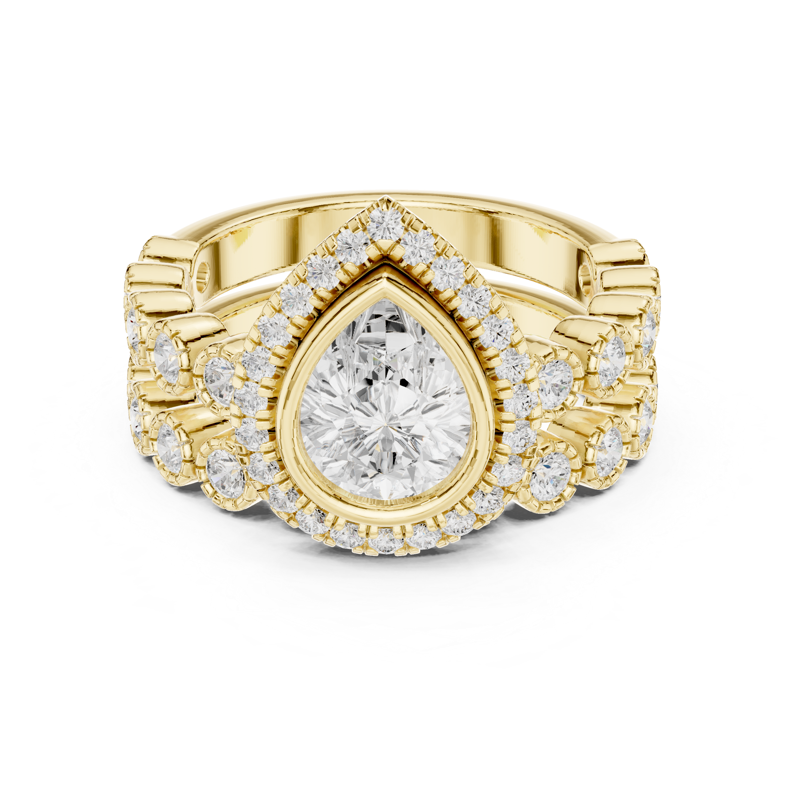 Pear-Cut Halo Bridal Ring Set with Diamond Wedding Band