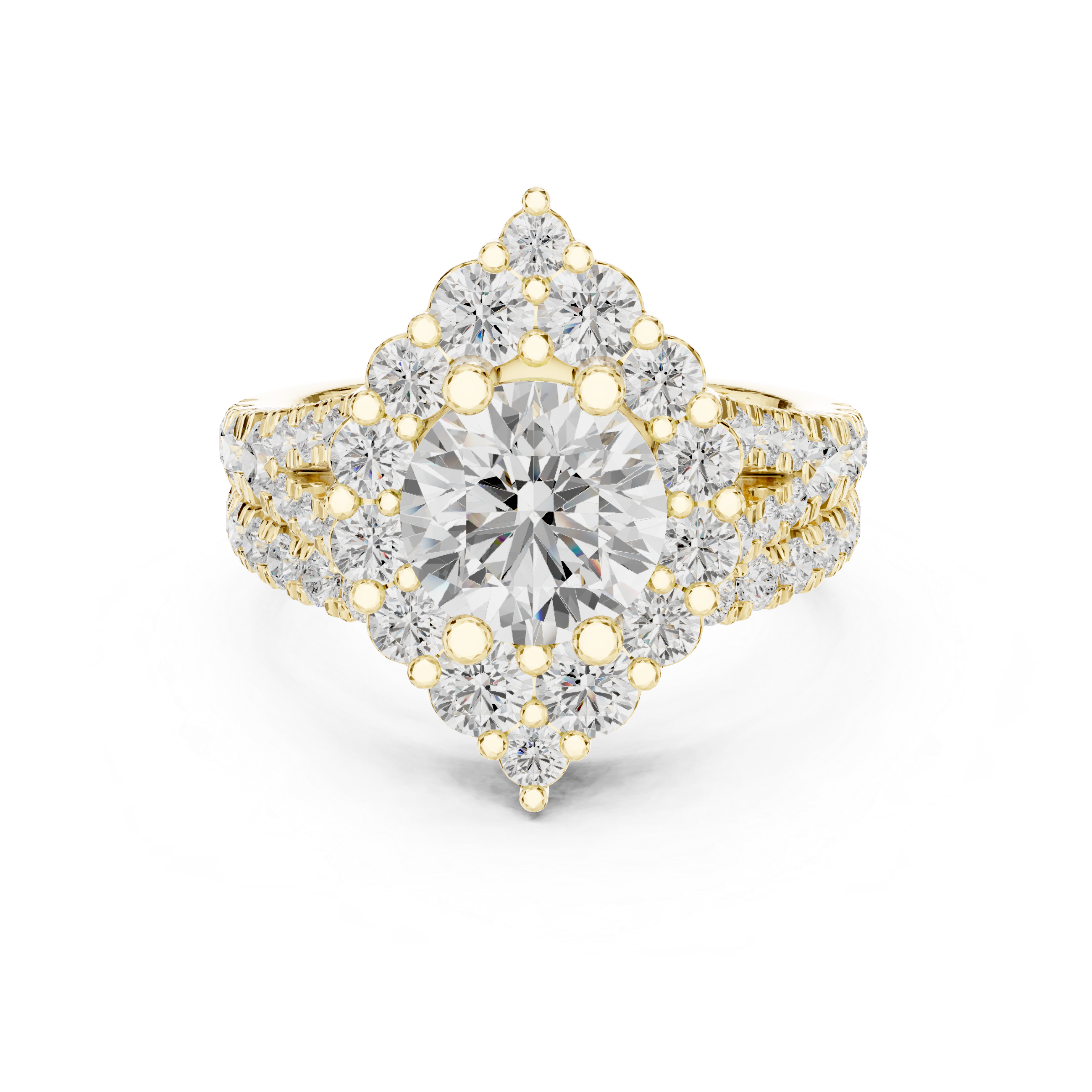 Vintage-Inspired Round Halo Engagement Ring and Crown Wedding Band Set
