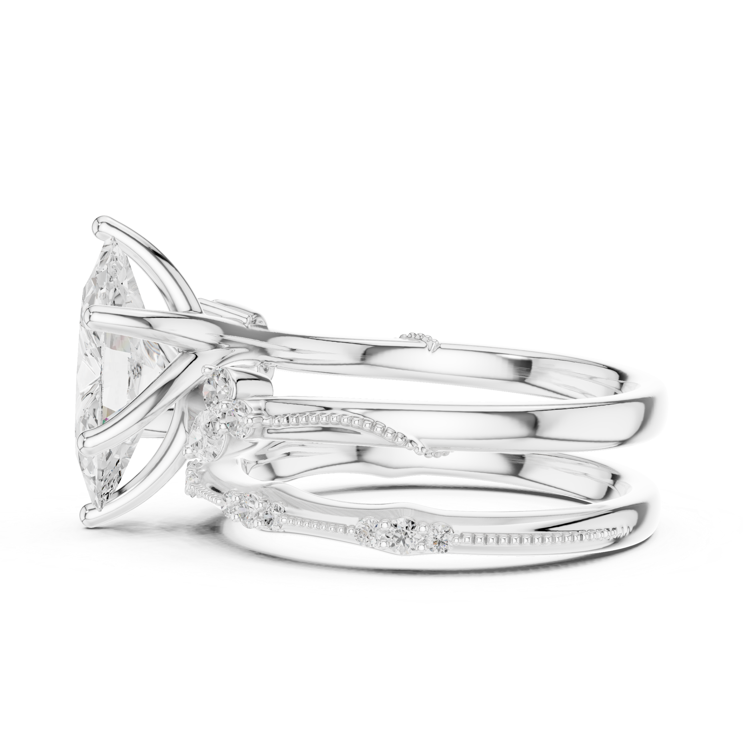 2 Carat Marquise-Cut Diamond Botanical Three-Piece Bridal Ring Set