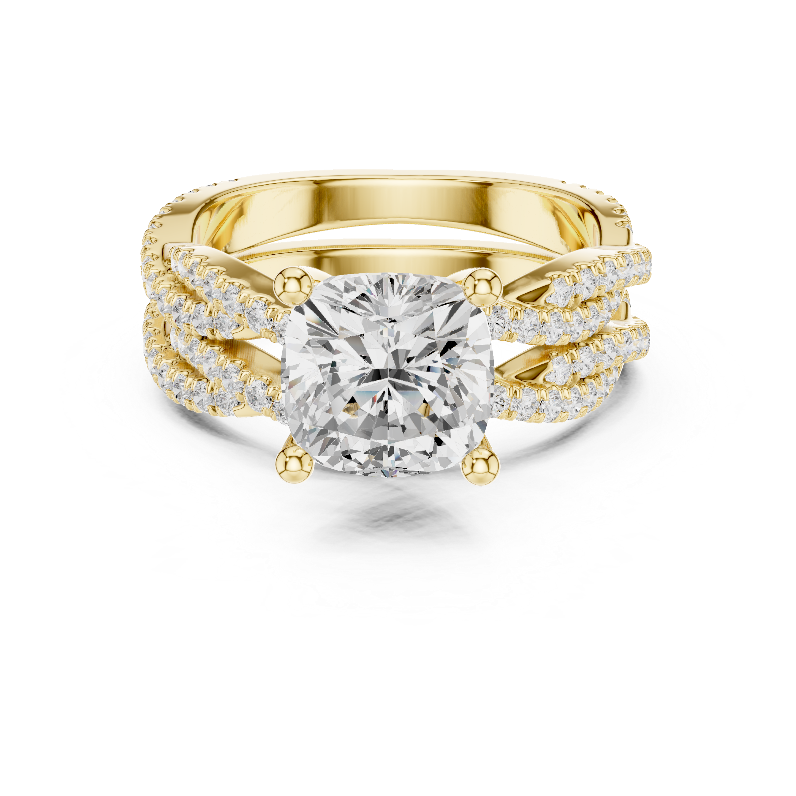 Cushion Cut Triple Row Pavé Split Shank Engagement Ring
