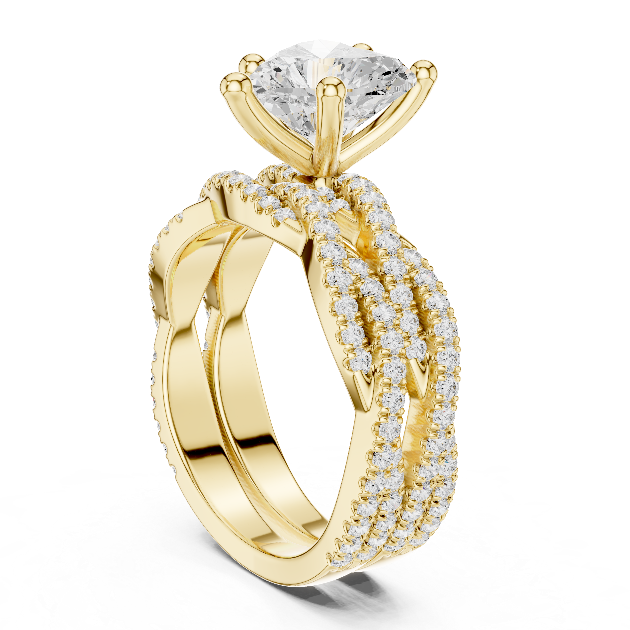 Heart Cut Triple Row Pavé Split Shank Engagement Ring