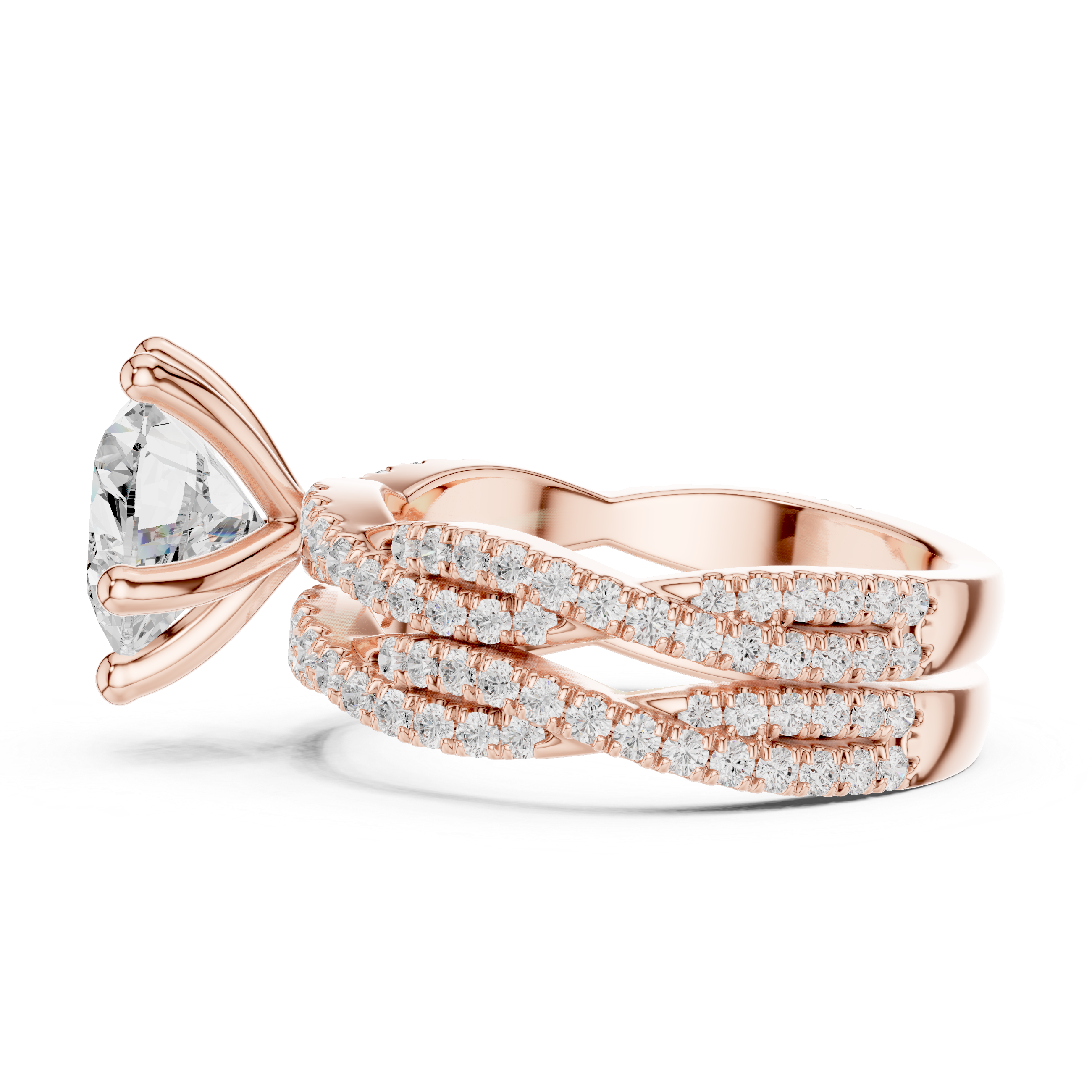 Heart Cut Triple Row Pavé Split Shank Engagement Ring