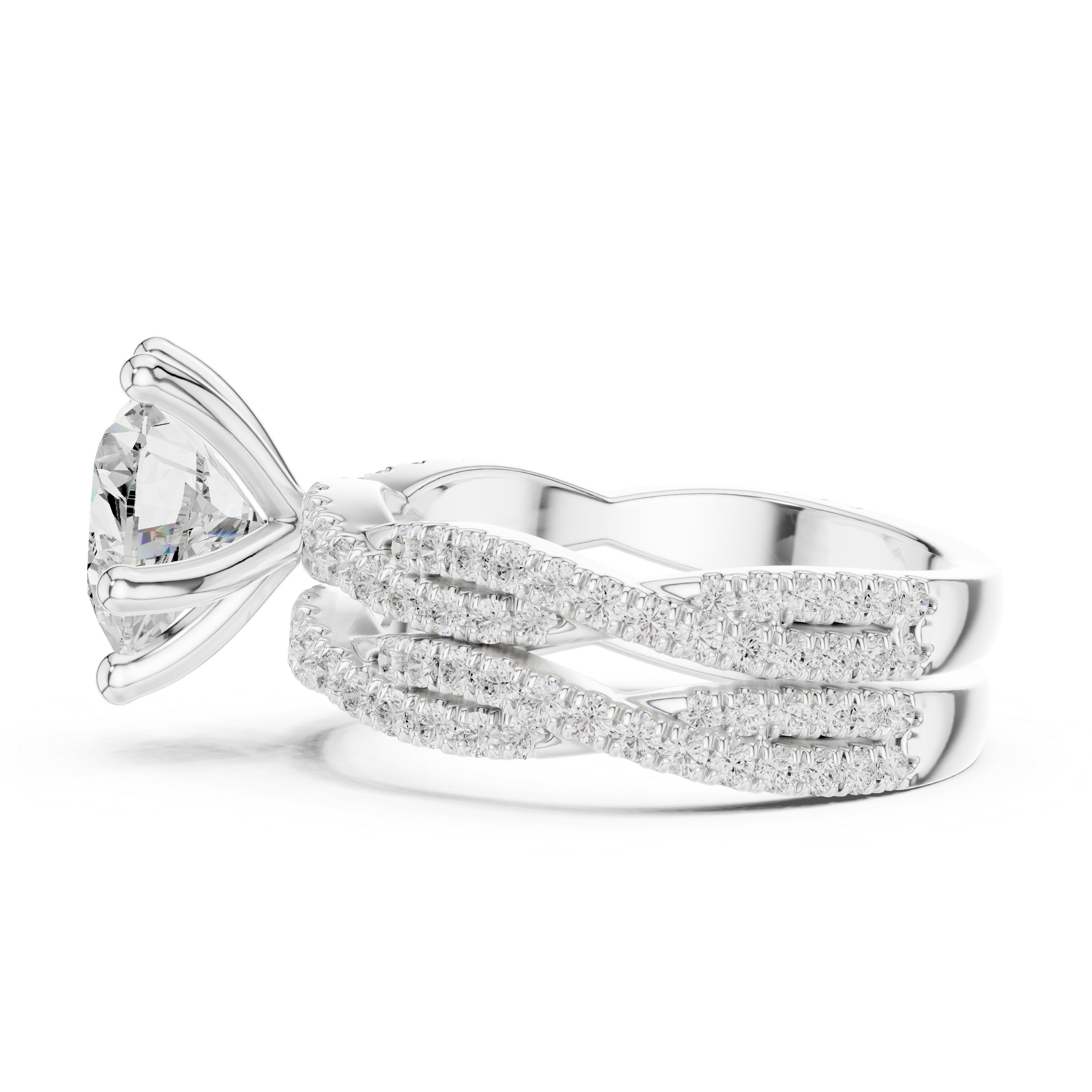 Heart Cut Triple Row Pavé Split Shank Engagement Ring