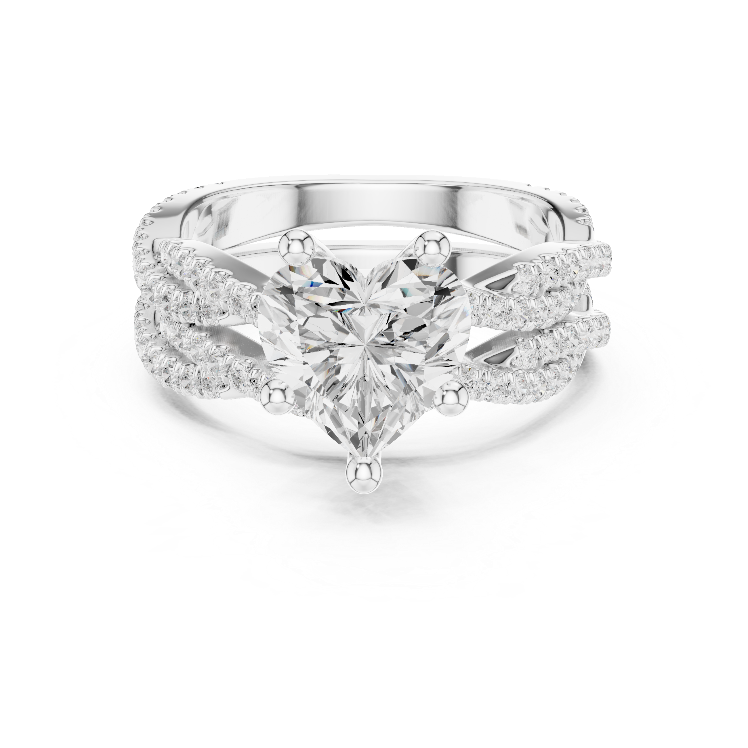 Heart Cut Triple Row Pavé Split Shank Engagement Ring