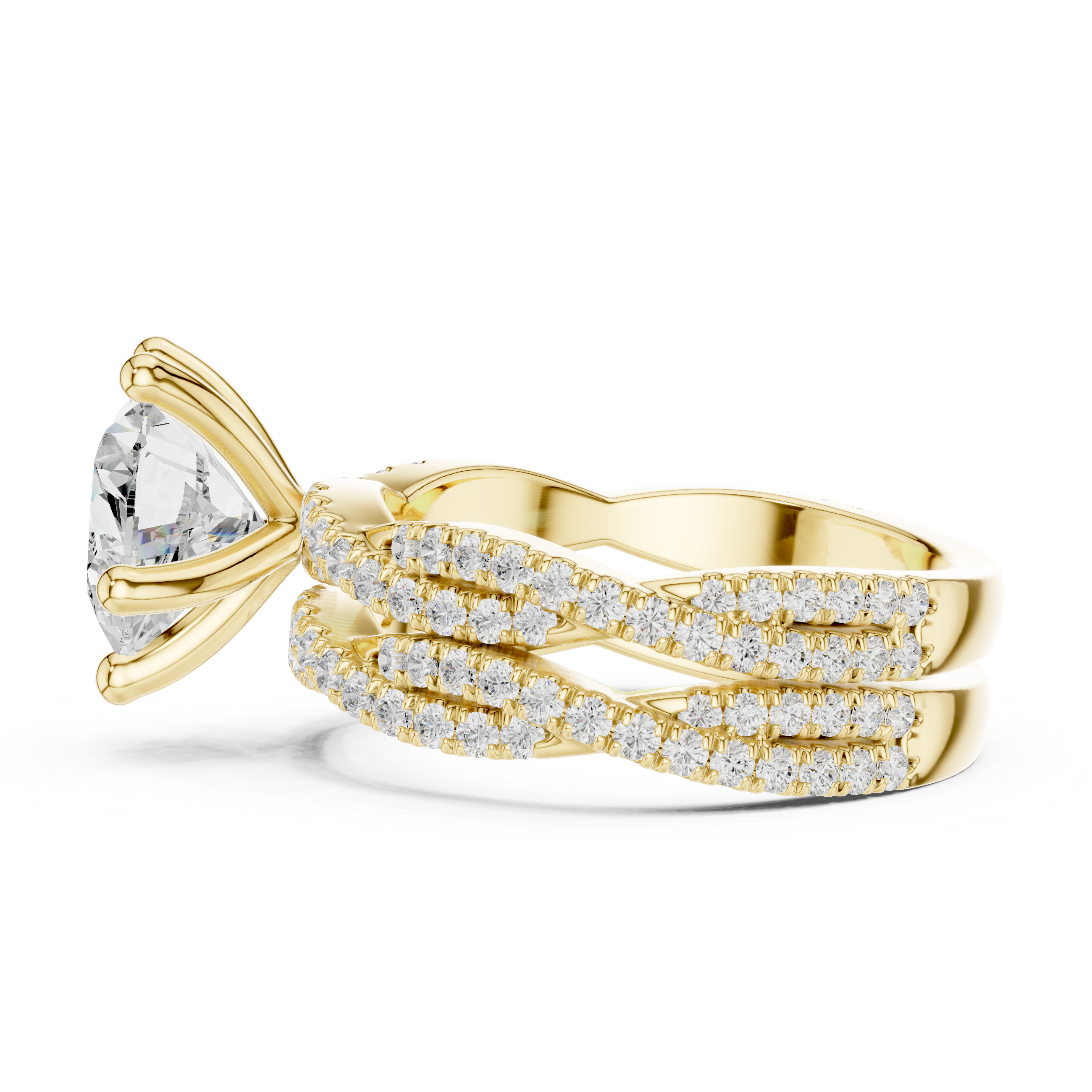 Heart Cut Triple Row Pavé Split Shank Engagement Ring