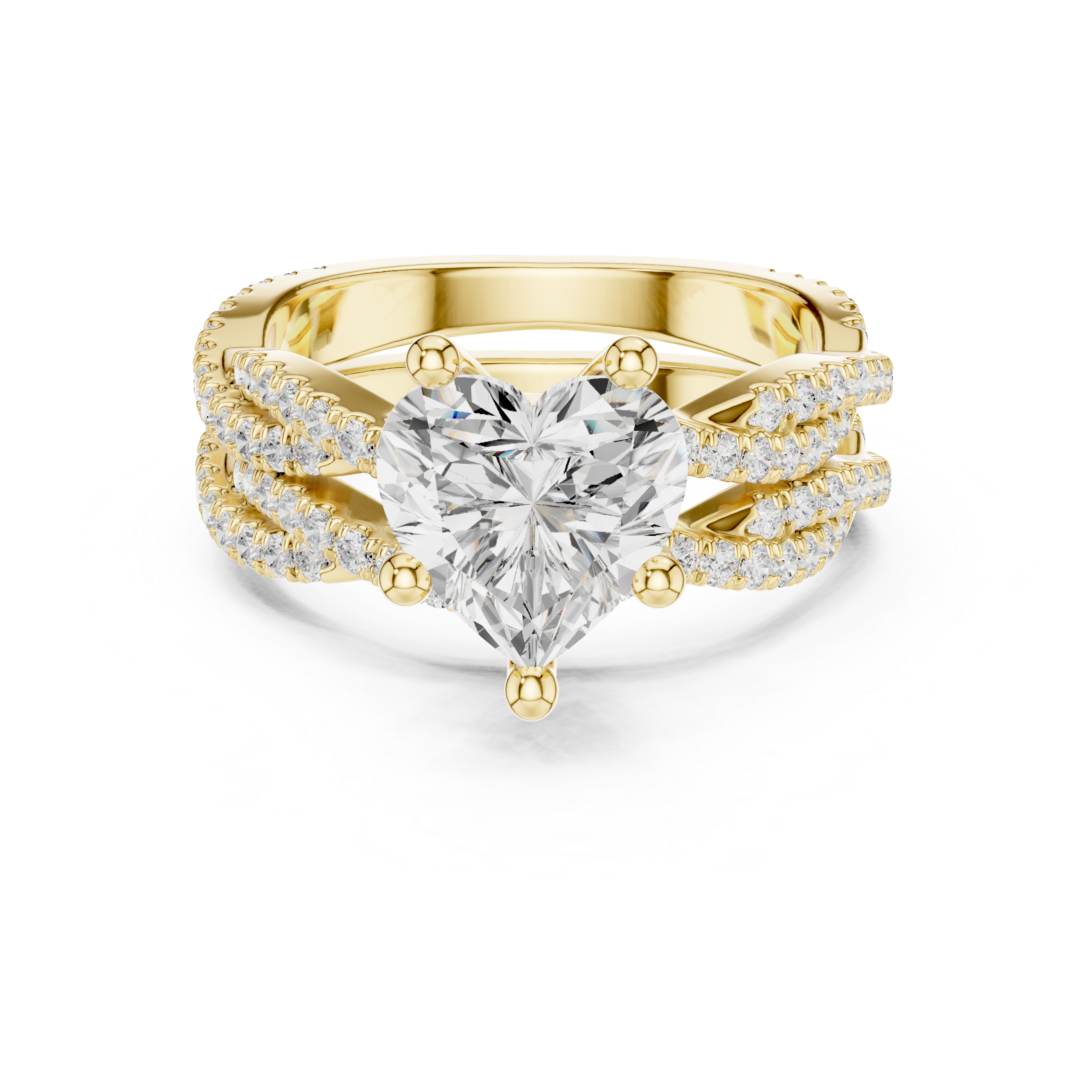 Heart Cut Triple Row Pavé Split Shank Engagement Ring