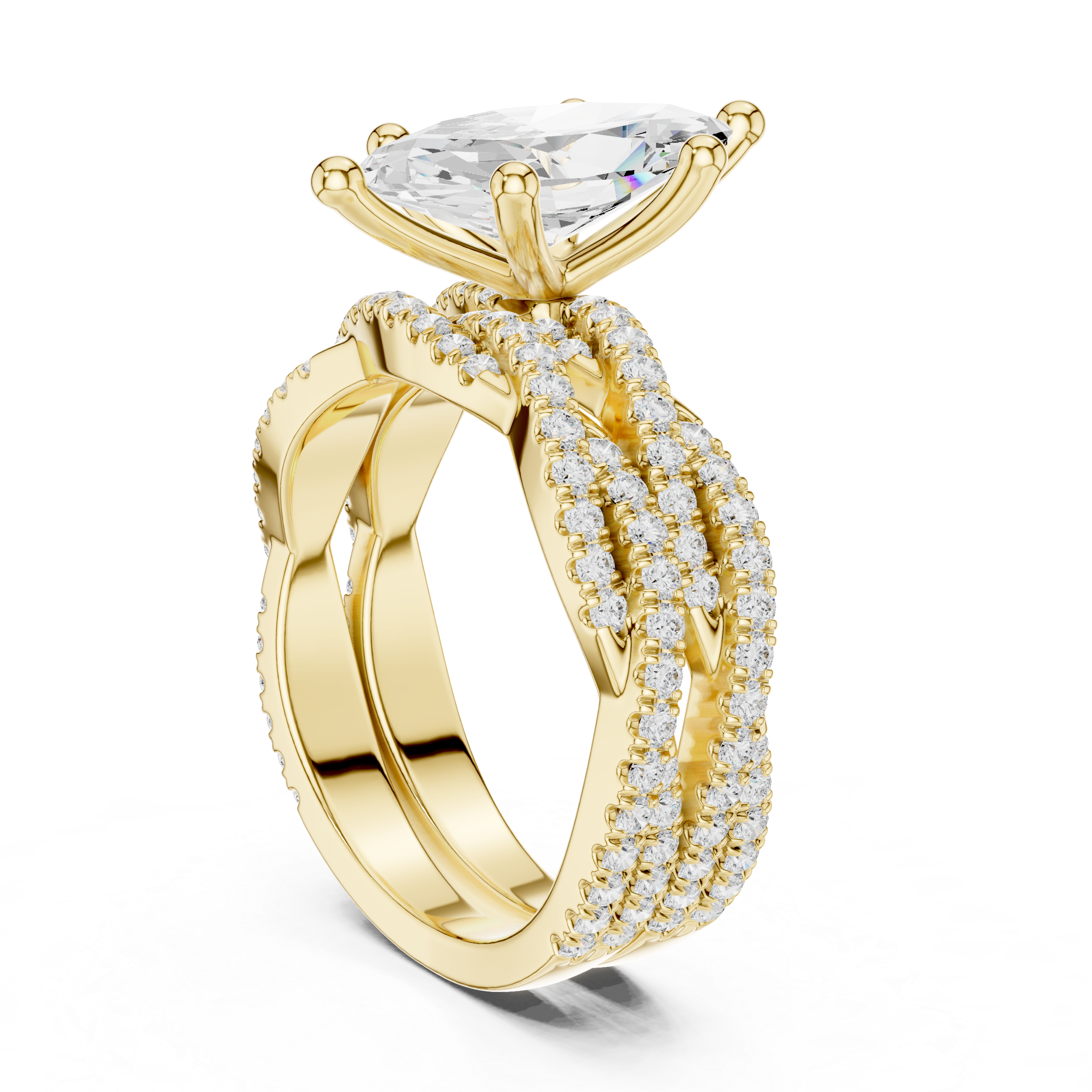 Marquise Cut Triple Row Pavé Split Shank Engagement Ring