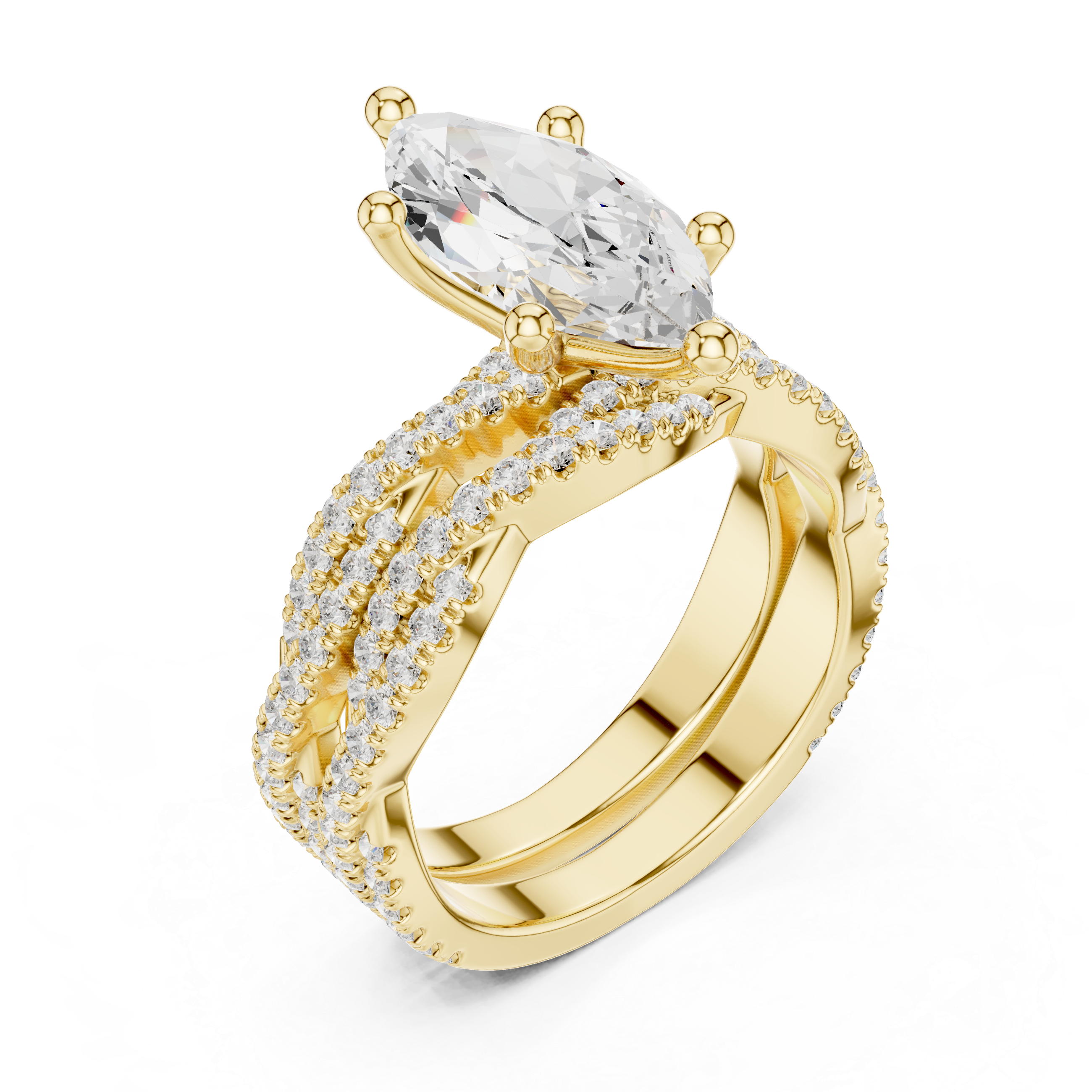 Marquise Cut Triple Row Pavé Split Shank Engagement Ring