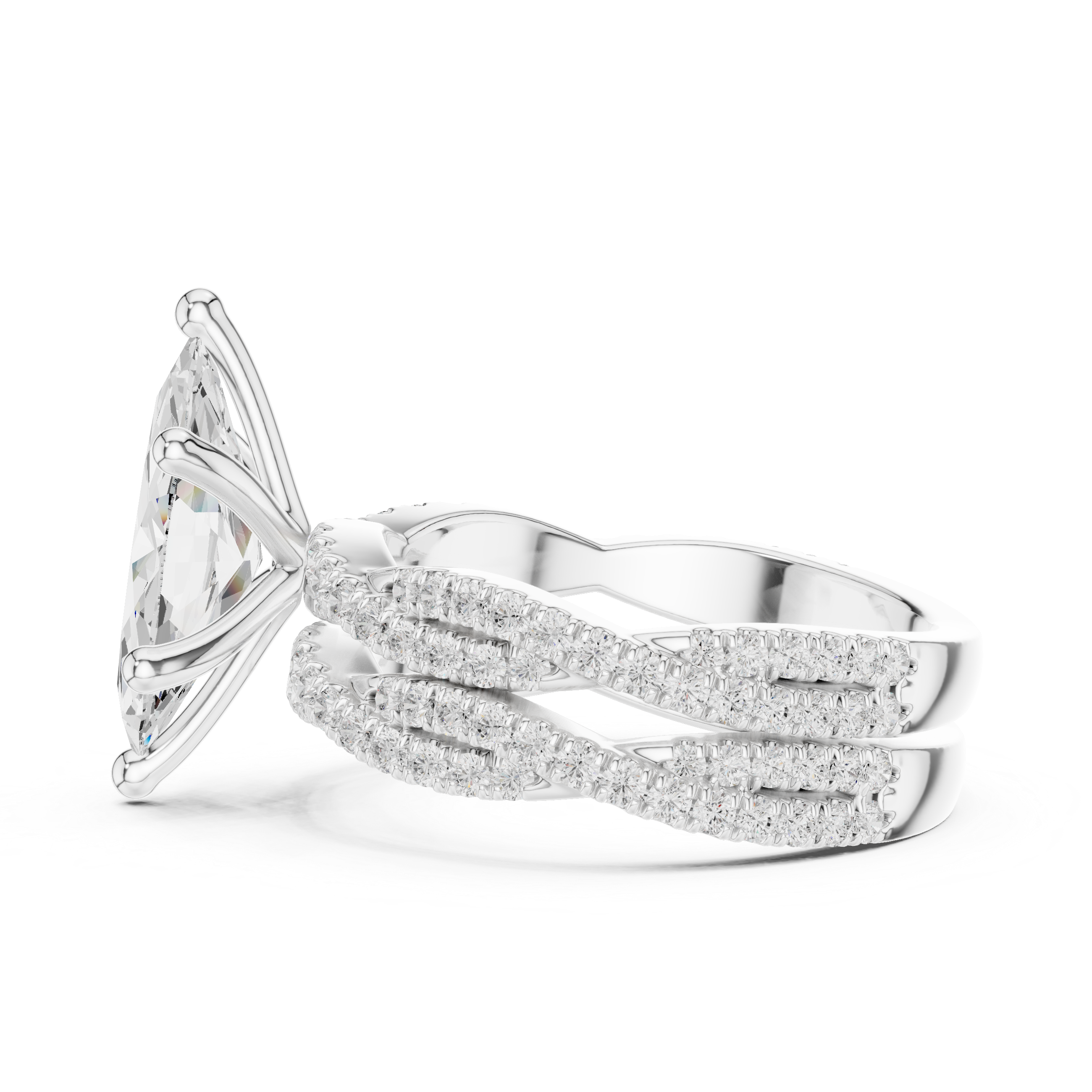 Marquise Cut Triple Row Pavé Split Shank Engagement Ring