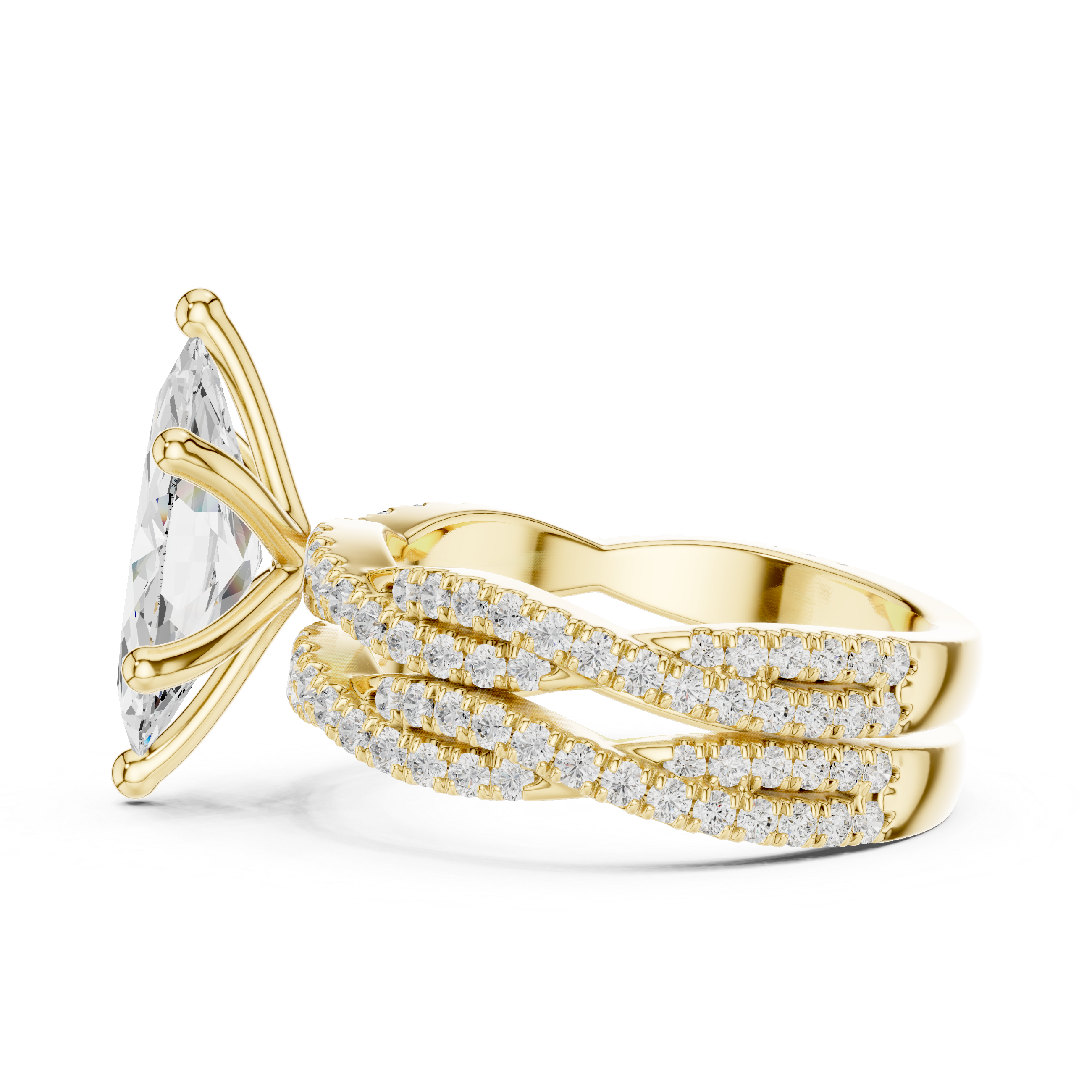 Marquise Cut Triple Row Pavé Split Shank Engagement Ring
