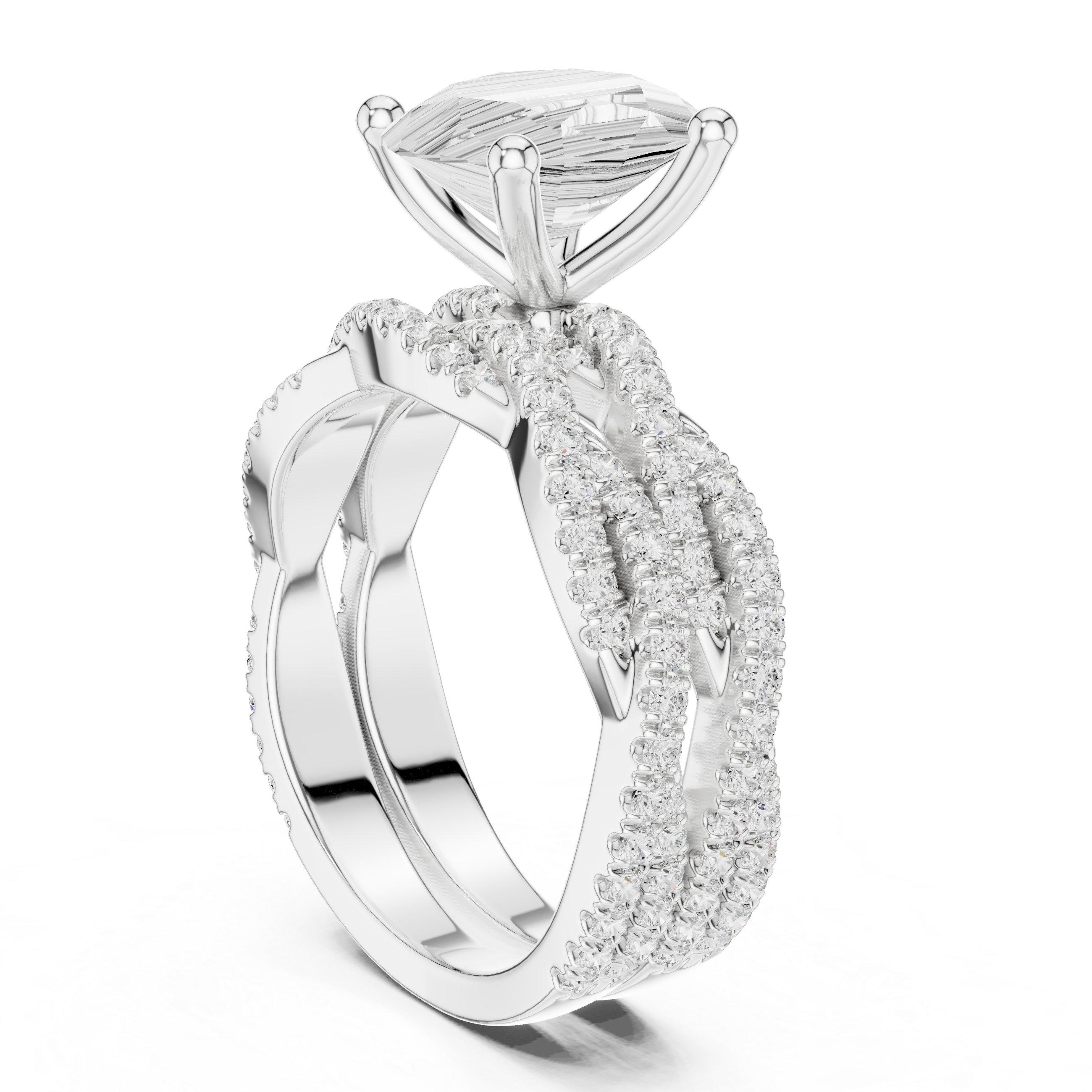 Oval Cut Triple Row Pavé Split Shank Engagement Ring