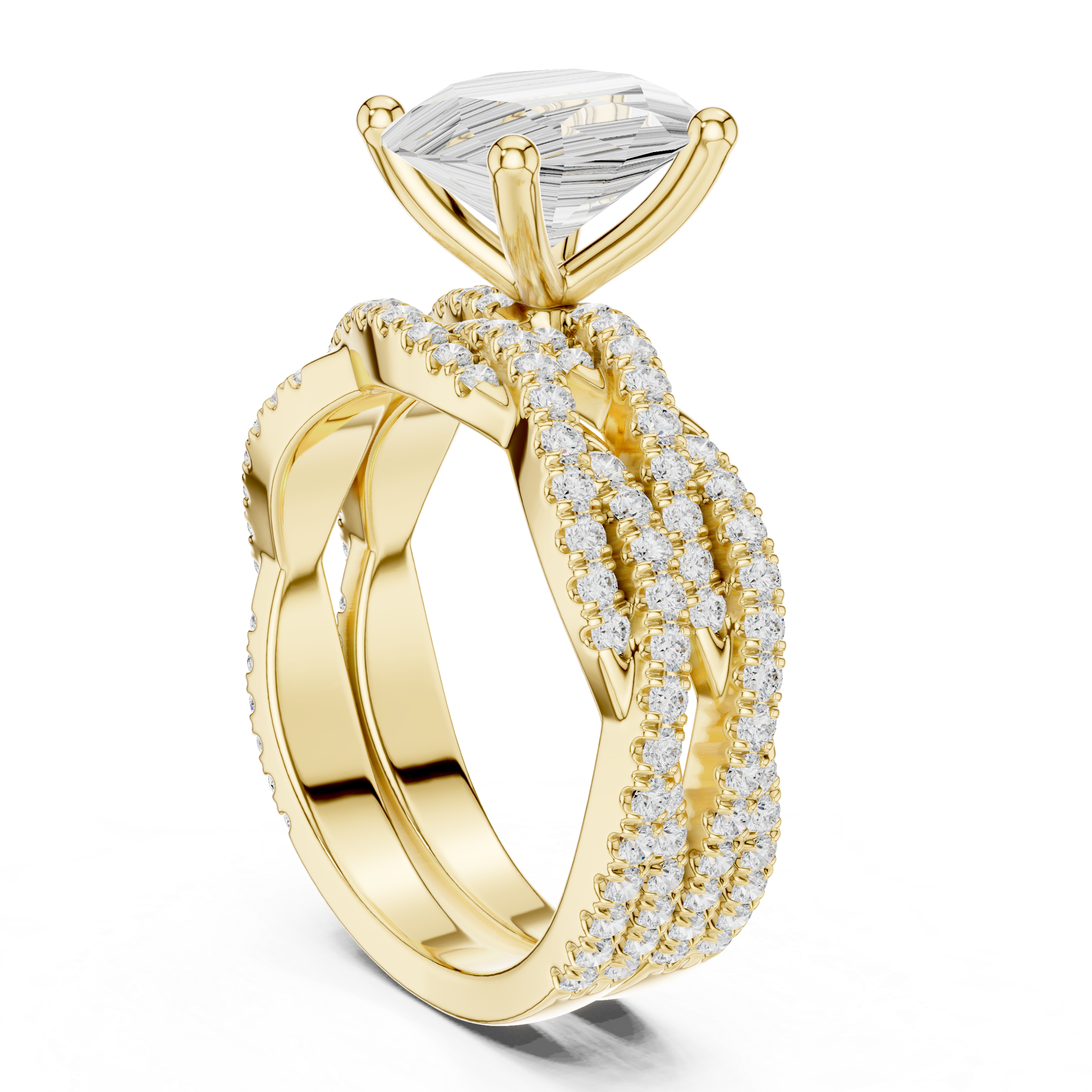Oval Cut Triple Row Pavé Split Shank Engagement Ring