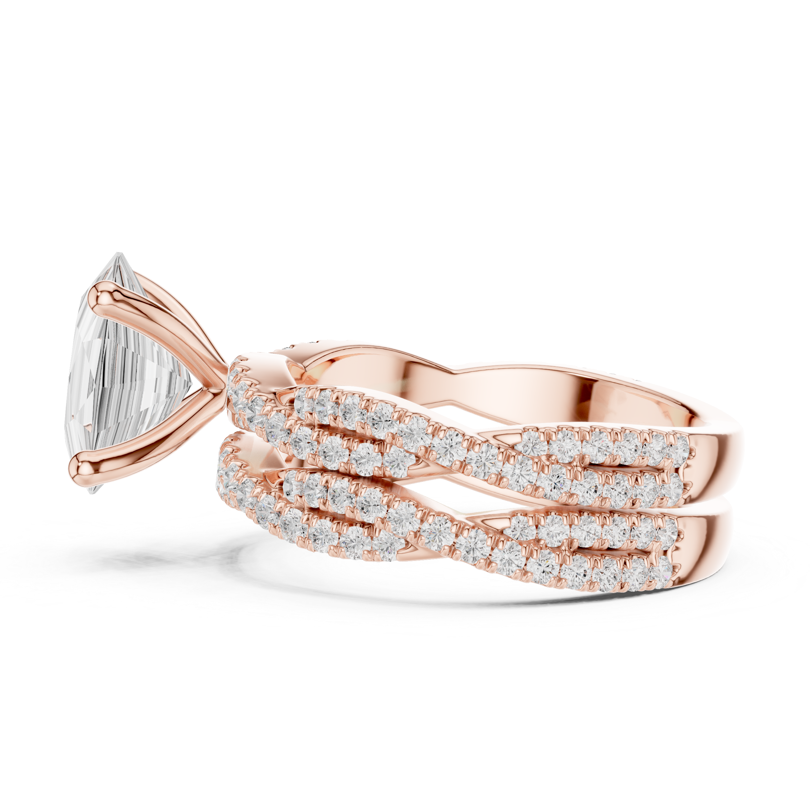 Oval Cut Triple Row Pavé Split Shank Engagement Ring