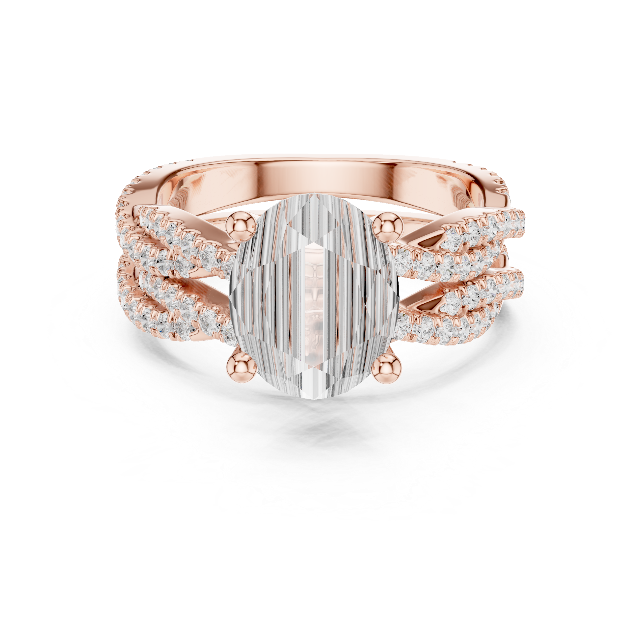Oval Cut Triple Row Pavé Split Shank Engagement Ring