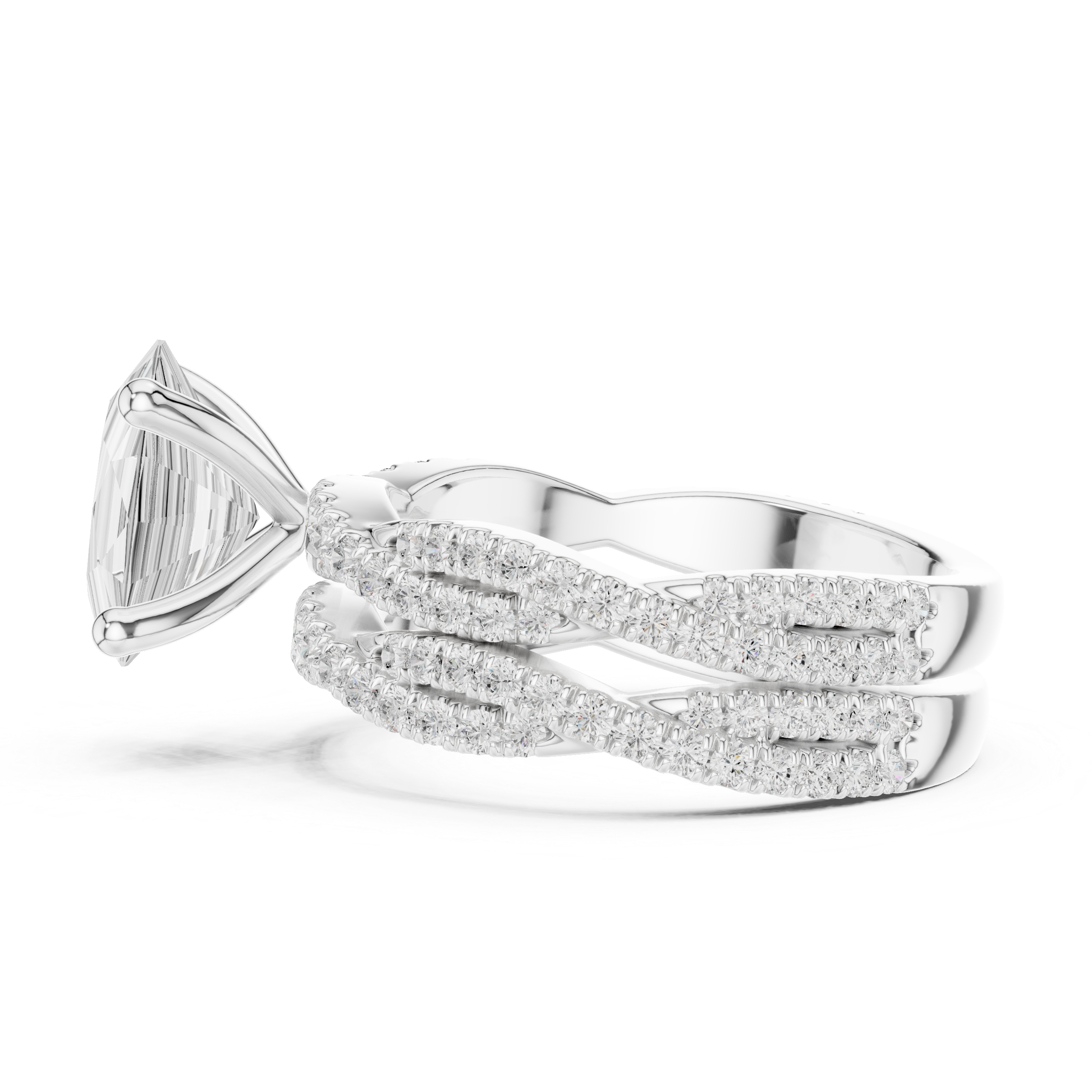 Oval Cut Triple Row Pavé Split Shank Engagement Ring