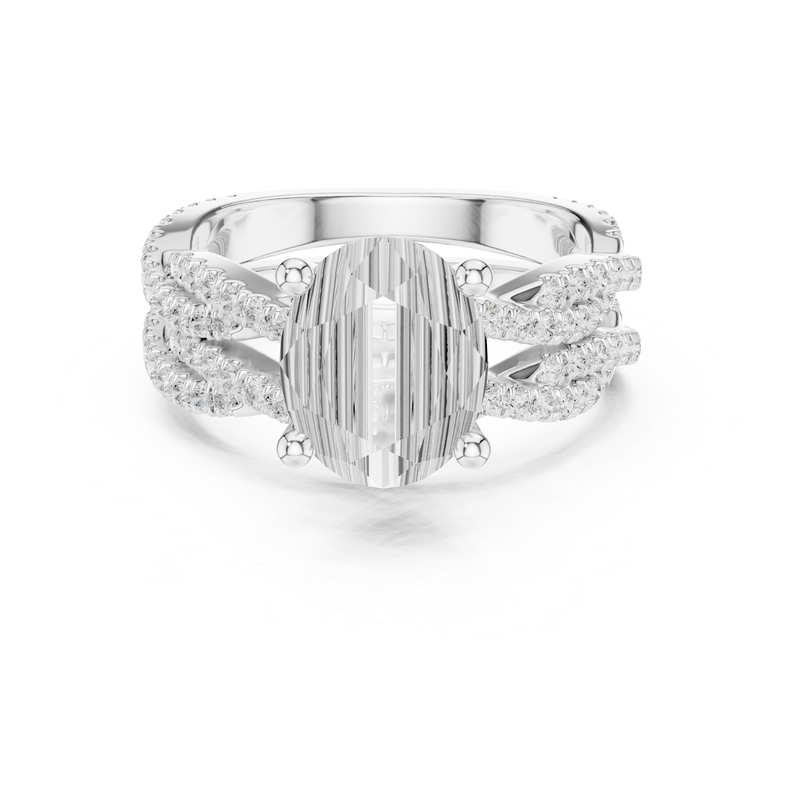 Oval Cut Triple Row Pavé Split Shank Engagement Ring