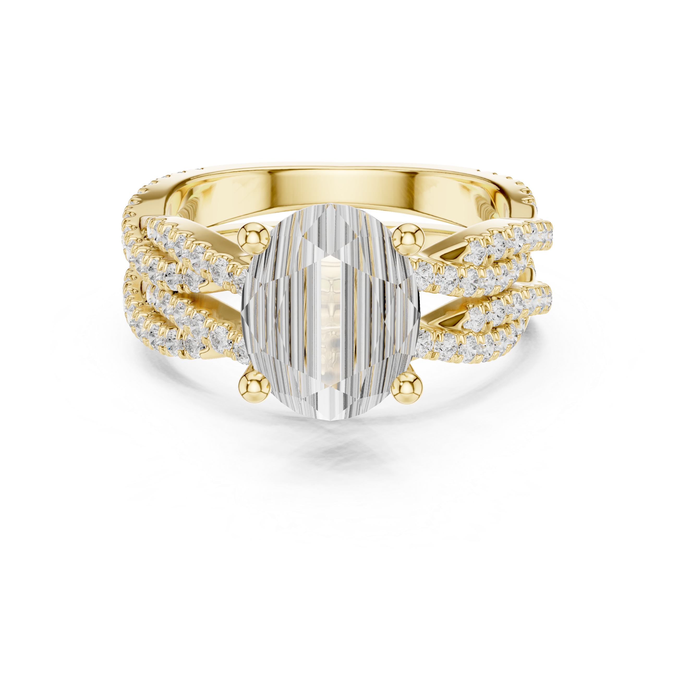 Oval Cut Triple Row Pavé Split Shank Engagement Ring