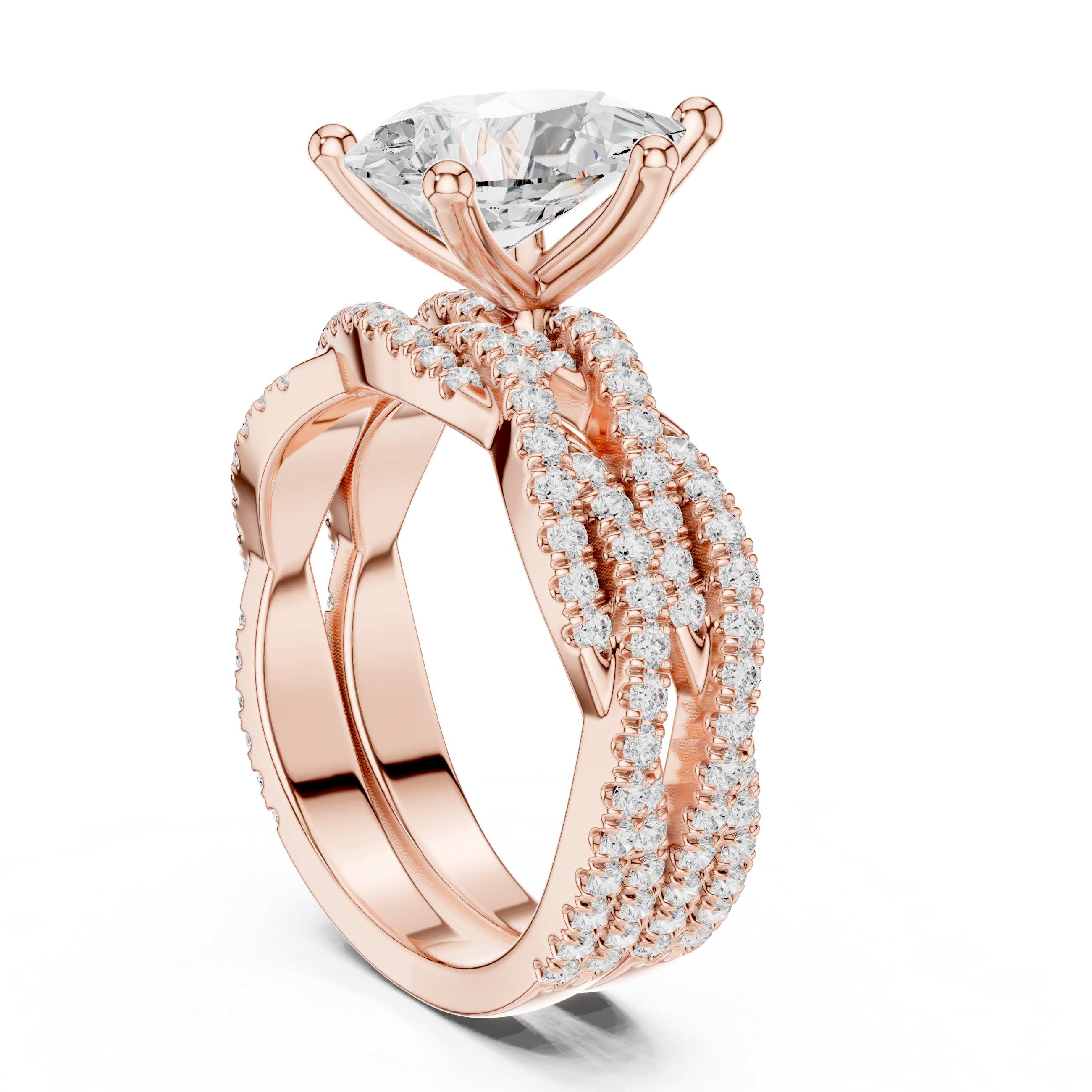 Pear Cut Triple Row Pavé Split Shank Engagement Ring
