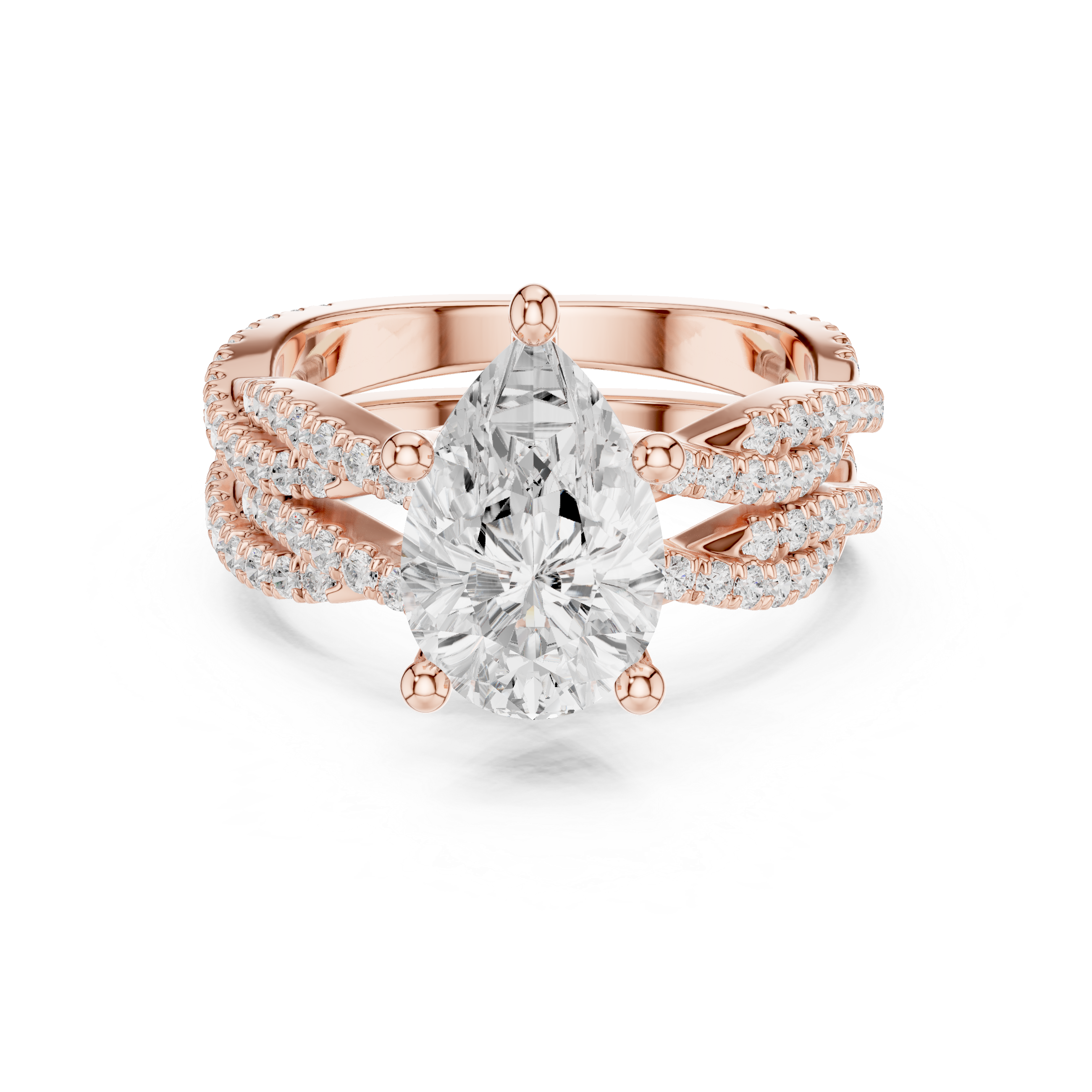 Pear Cut Triple Row Pavé Split Shank Engagement Ring