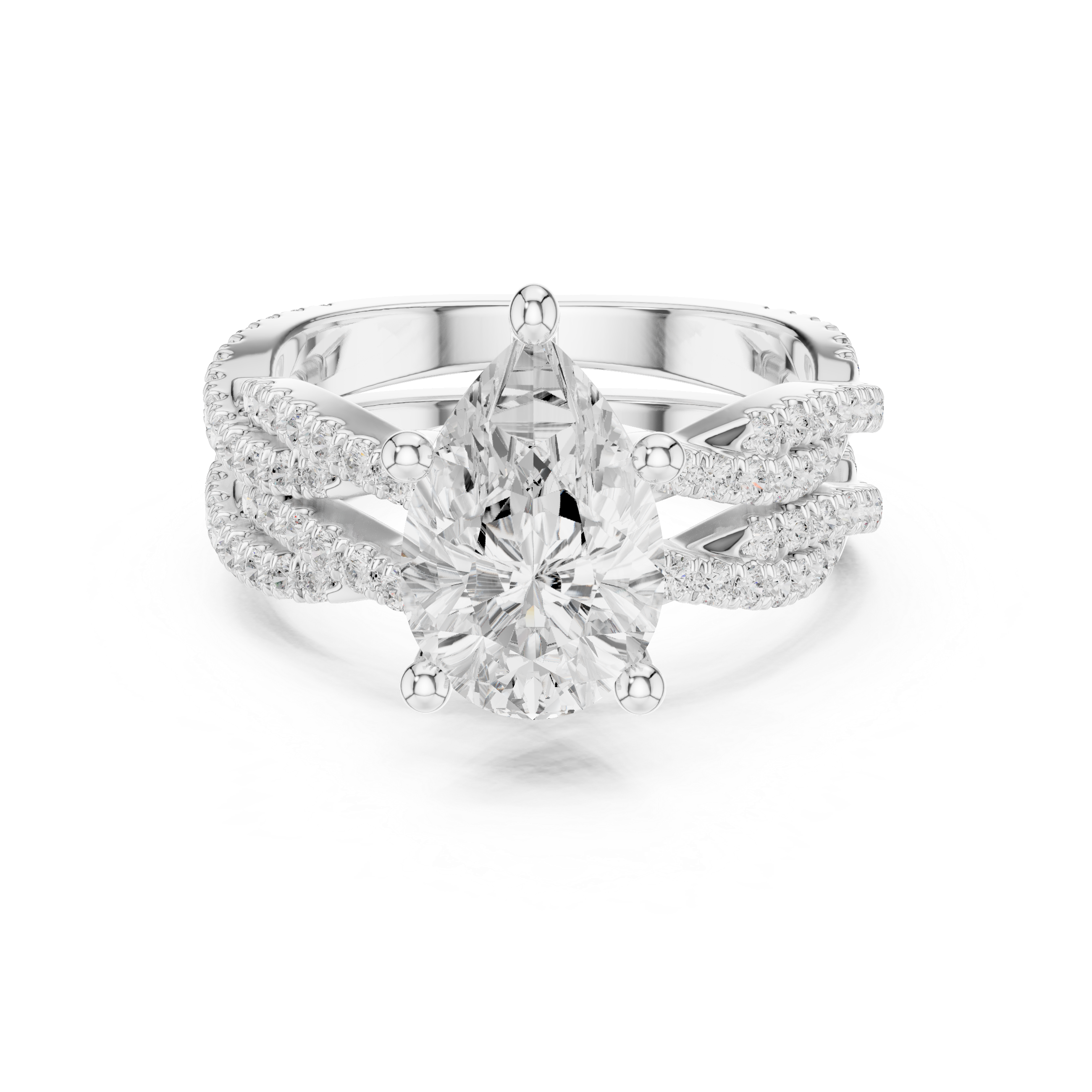 Pear Cut Triple Row Pavé Split Shank Engagement Ring
