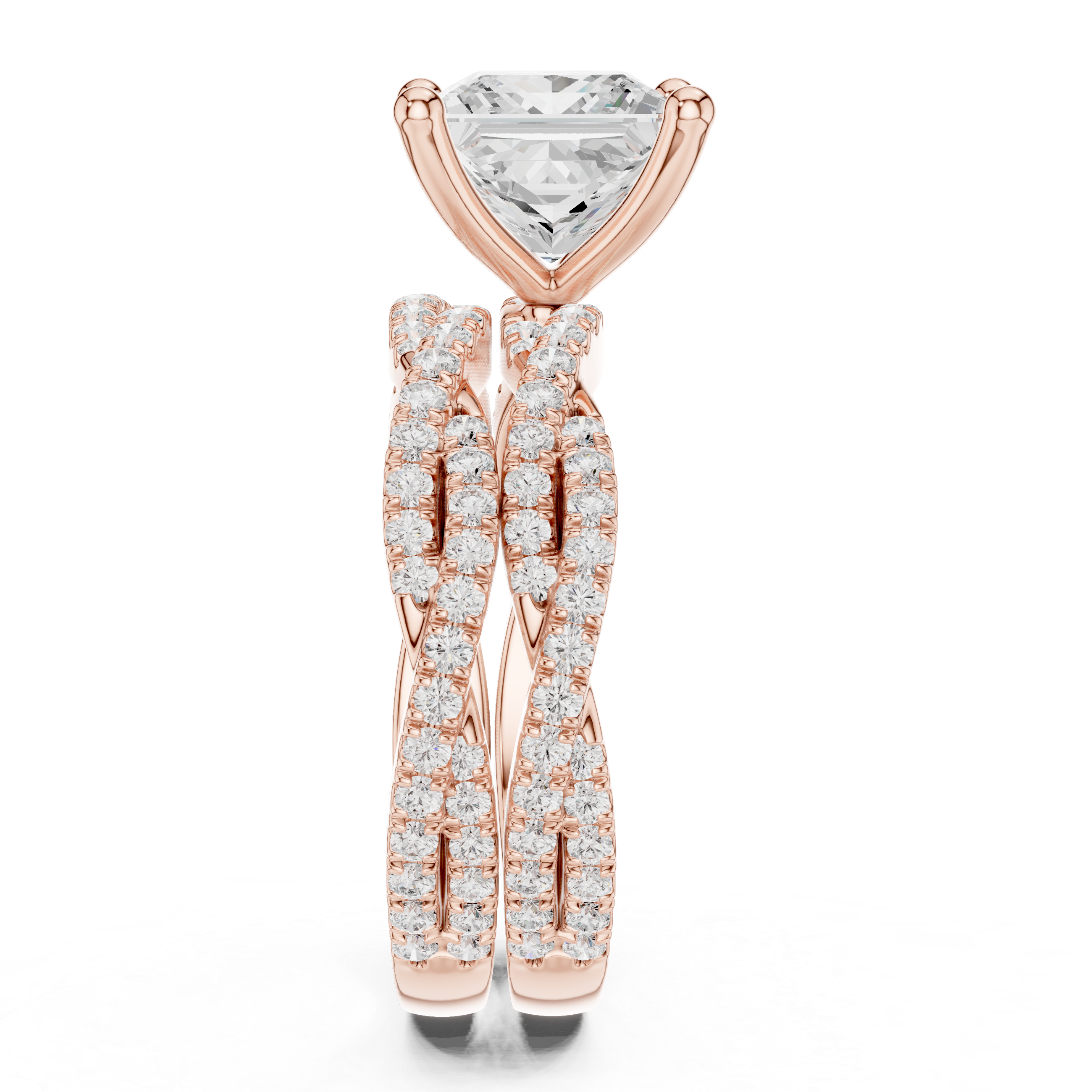 Princess Cut Triple Row Pavé Split Shank Engagement Ring
