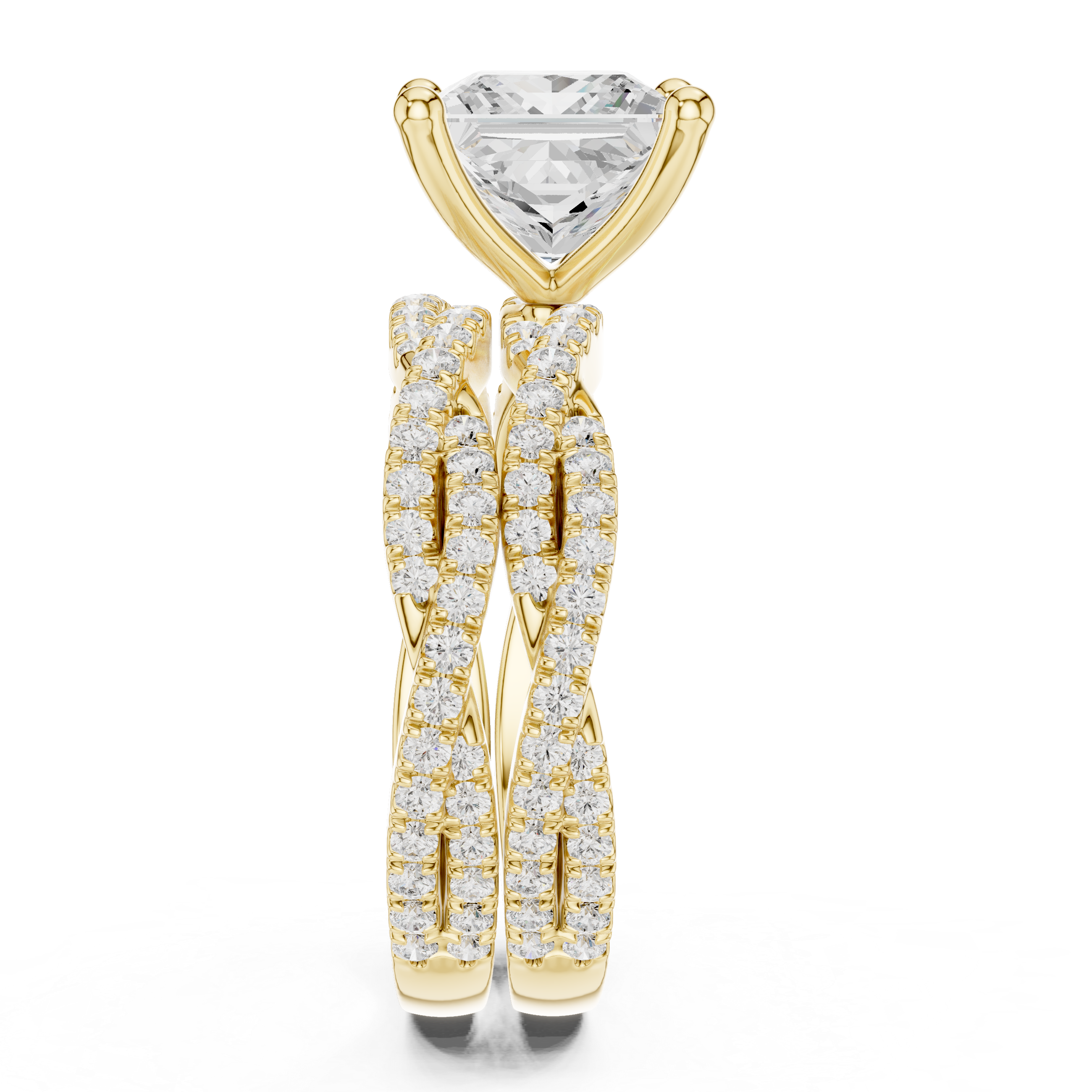 Princess Cut Triple Row Pavé Split Shank Engagement Ring