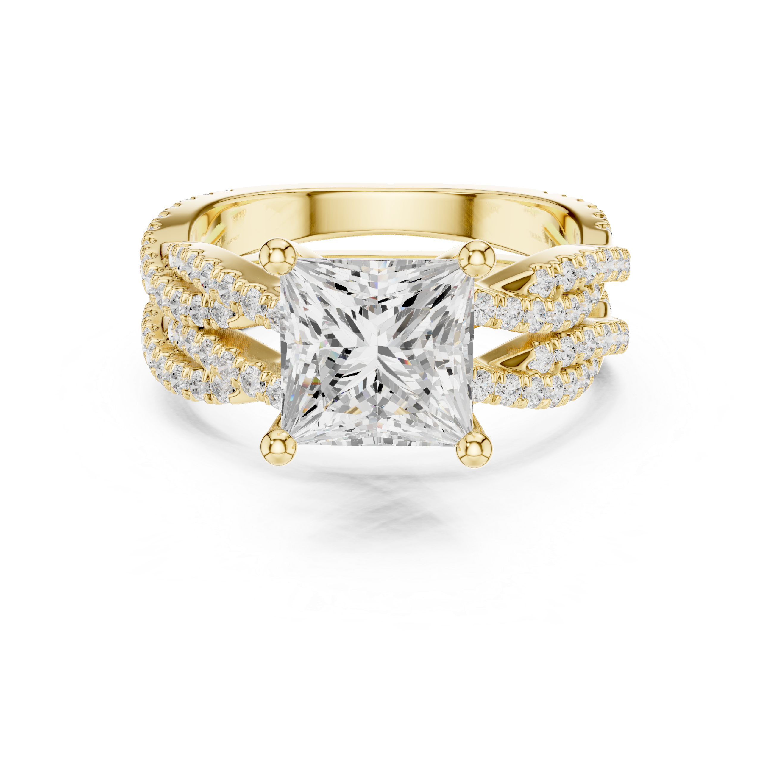 Princess Cut Triple Row Pavé Split Shank Engagement Ring
