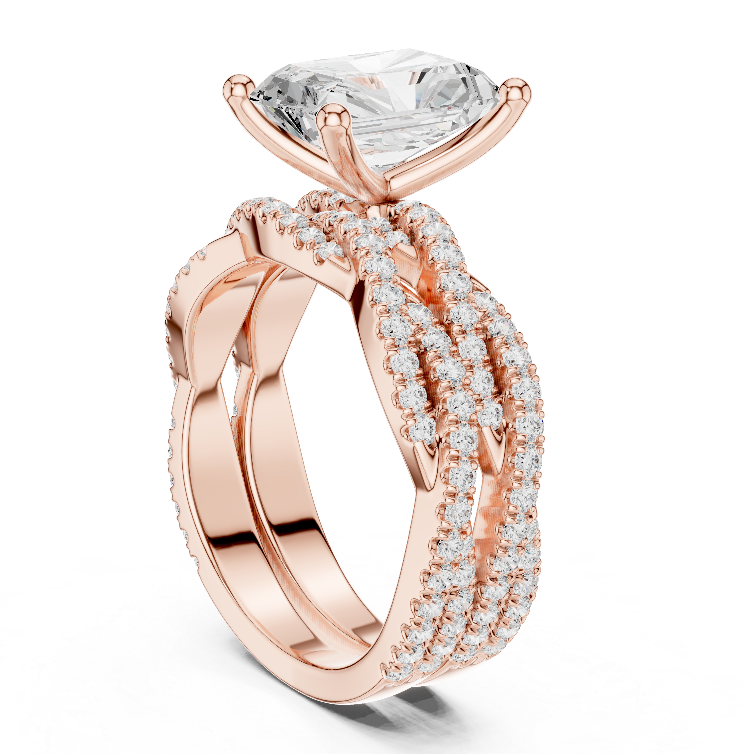 Radiant Cut Triple Row Pavé Split Shank Engagement Ring