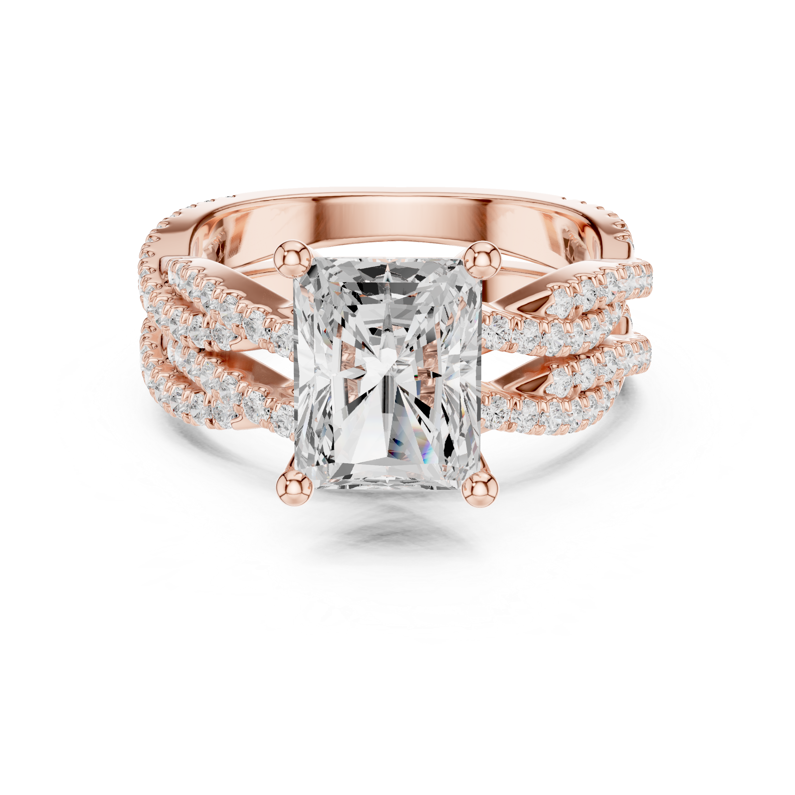 Radiant Cut Triple Row Pavé Split Shank Engagement Ring