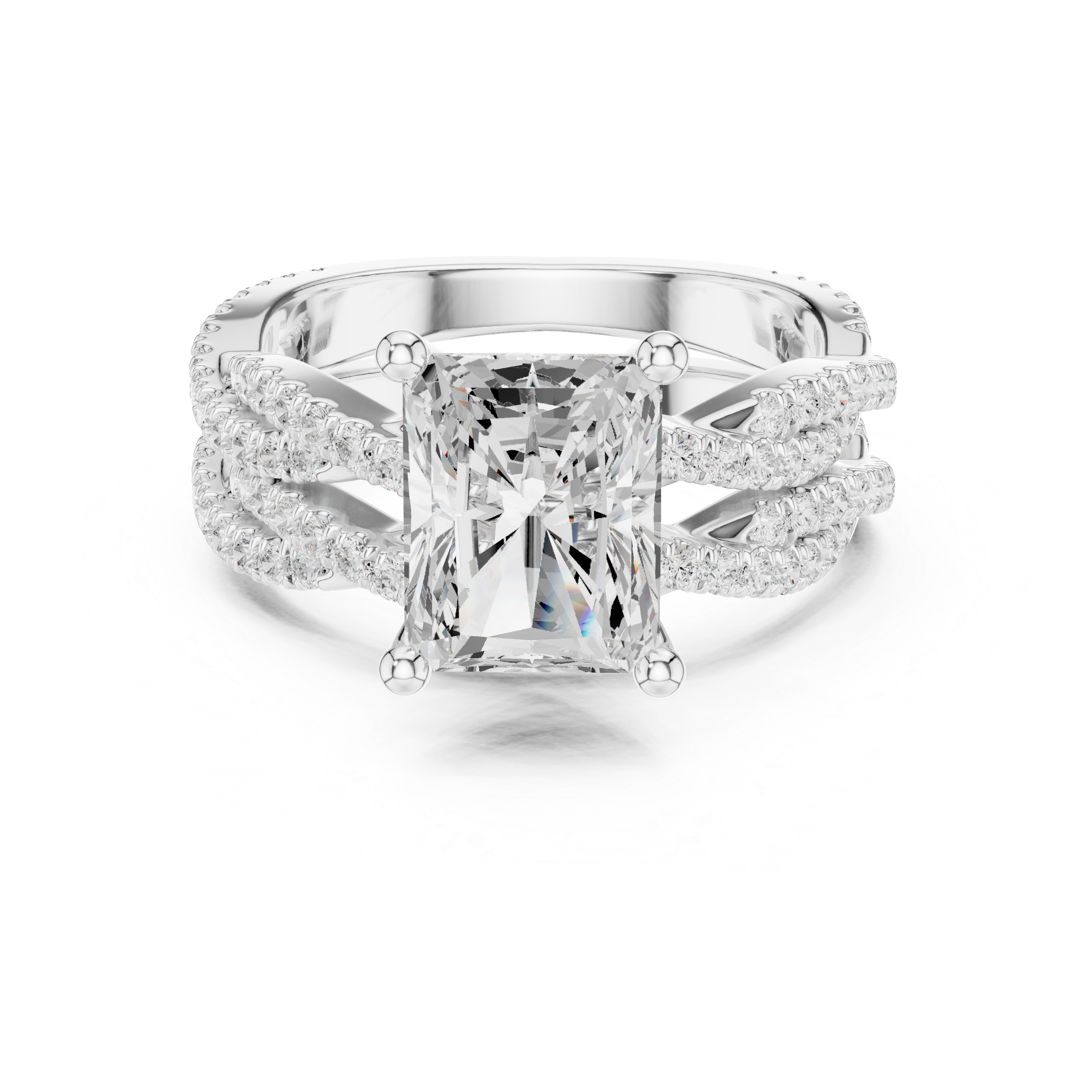 Radiant Cut Triple Row Pavé Split Shank Engagement Ring