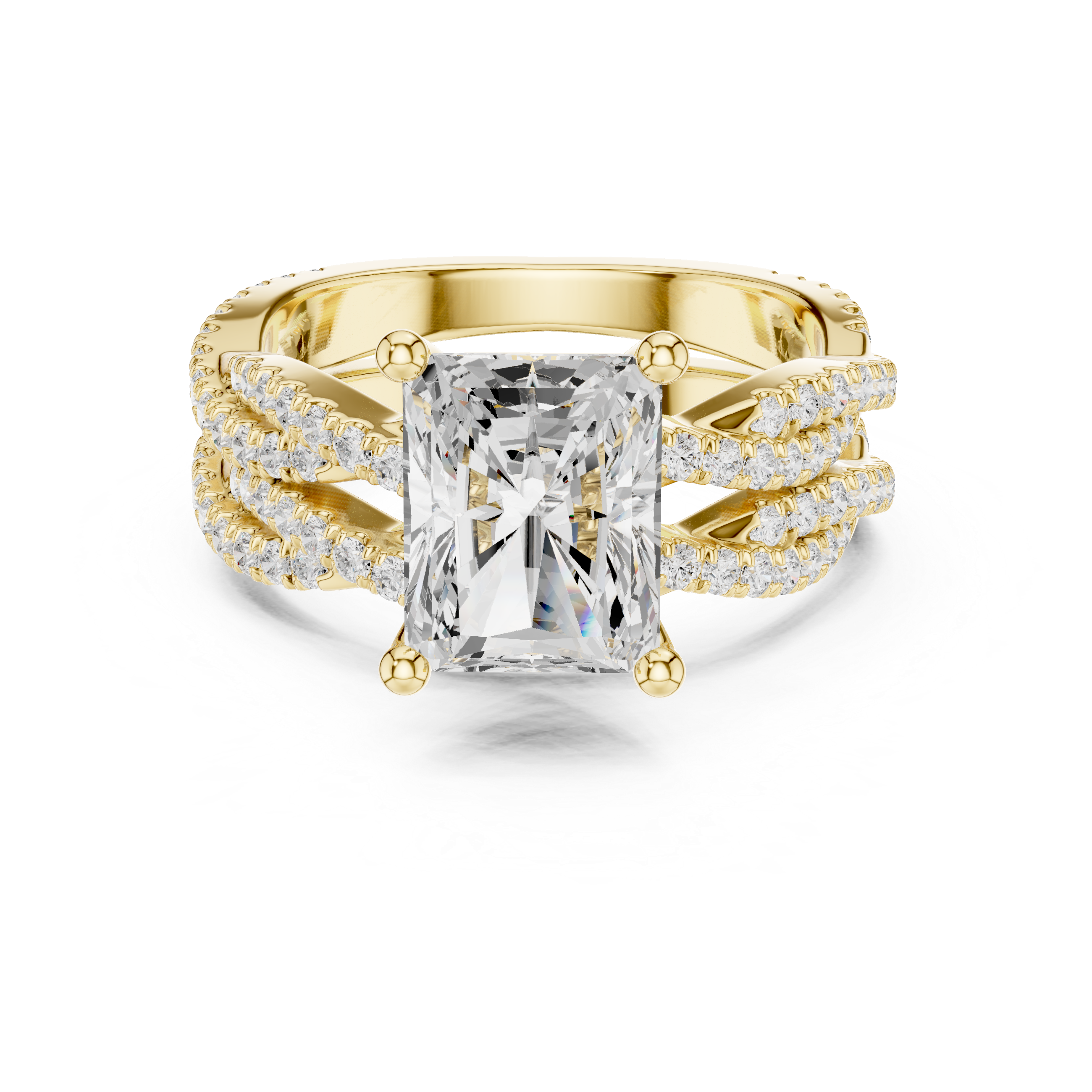 Radiant Cut Triple Row Pavé Split Shank Engagement Ring