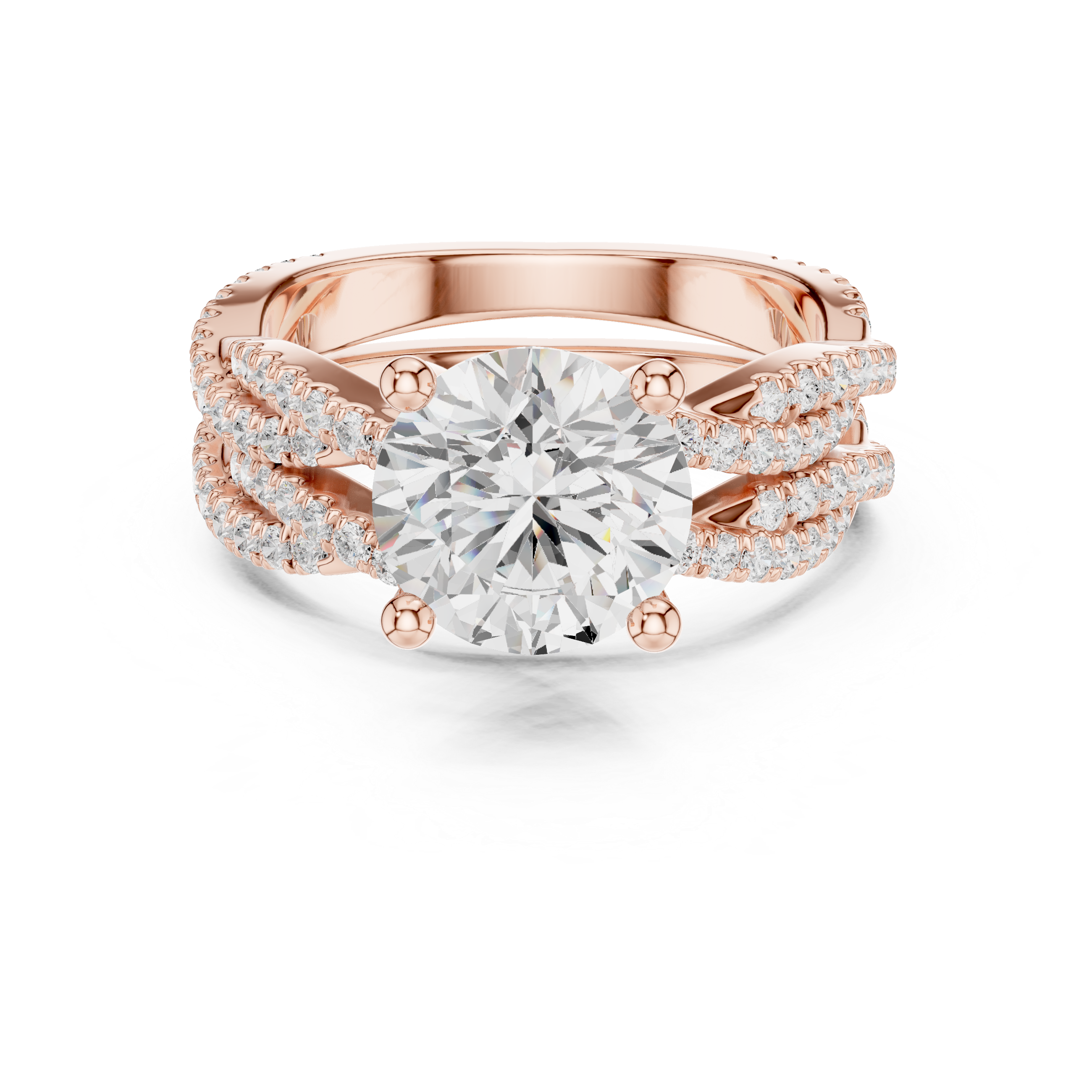 Round Cut Triple Row Pavé Split Shank Engagement Ring