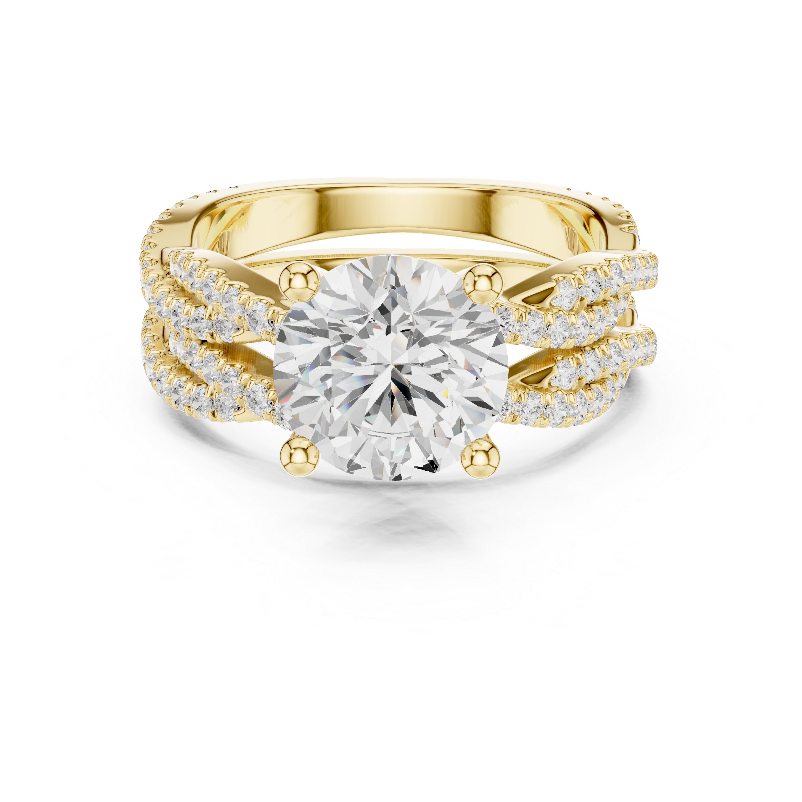Round Cut Triple Row Pavé Split Shank Engagement Ring