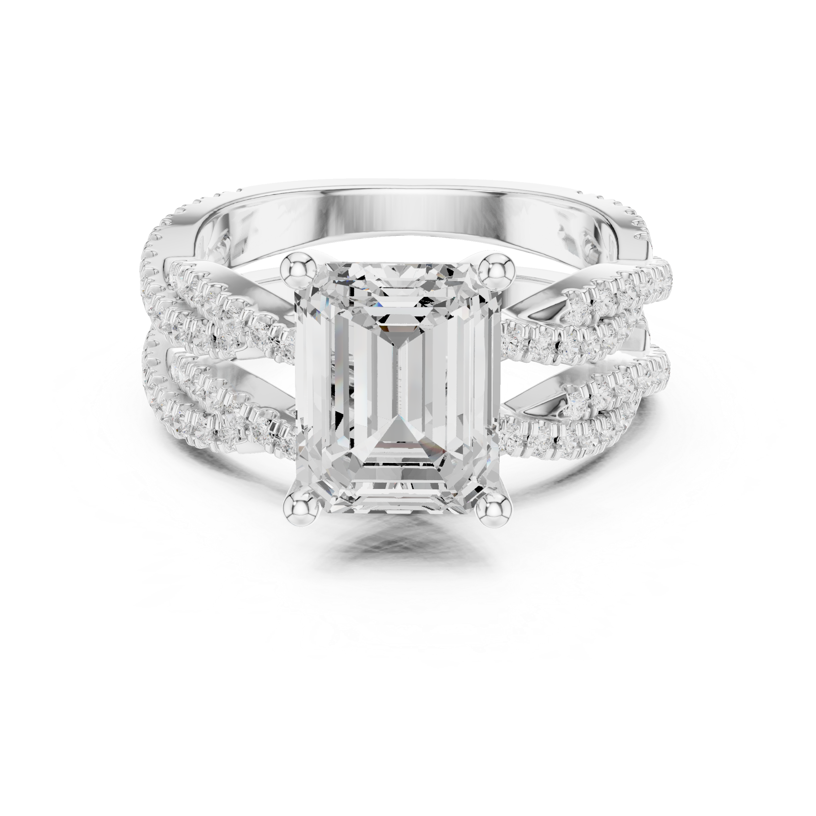2.5 Carat Emerald-Cut Diamond Twisted Pavé Three-Piece Bridal Ring Set