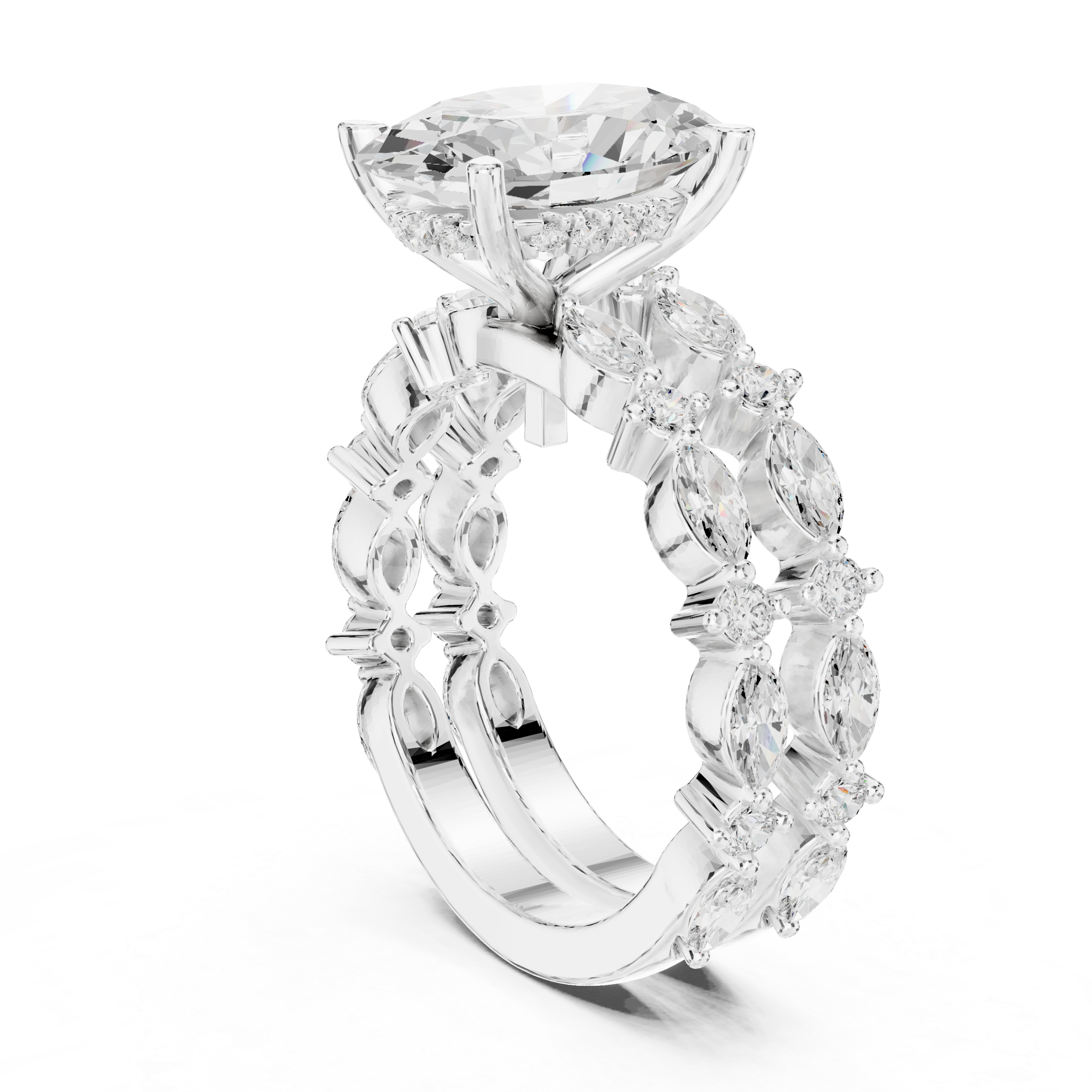 3 Carat Oval-Cut Diamond Marquise Accent Three-Piece Bridal Ring Set