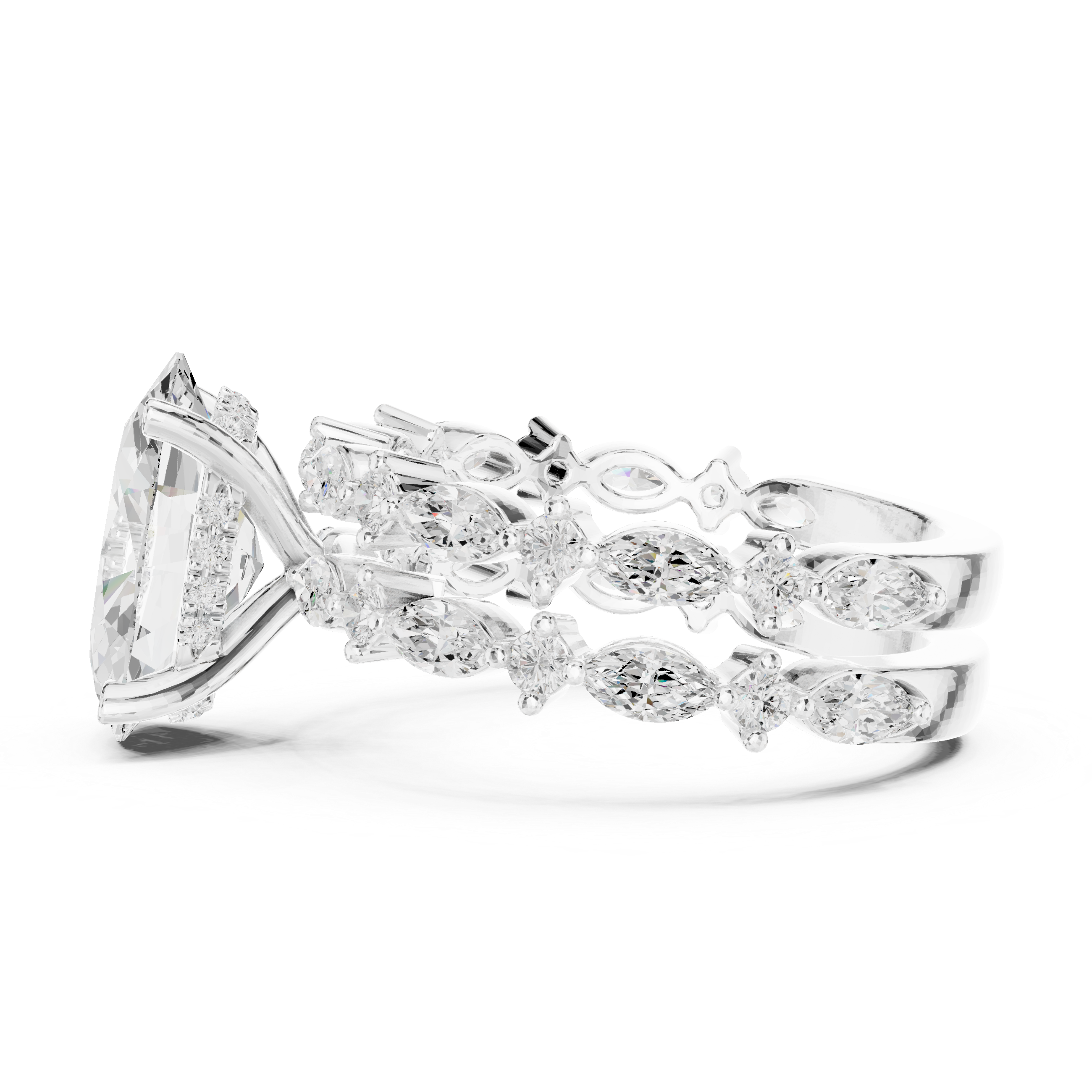 3 Carat Oval-Cut Diamond Marquise Accent Three-Piece Bridal Ring Set