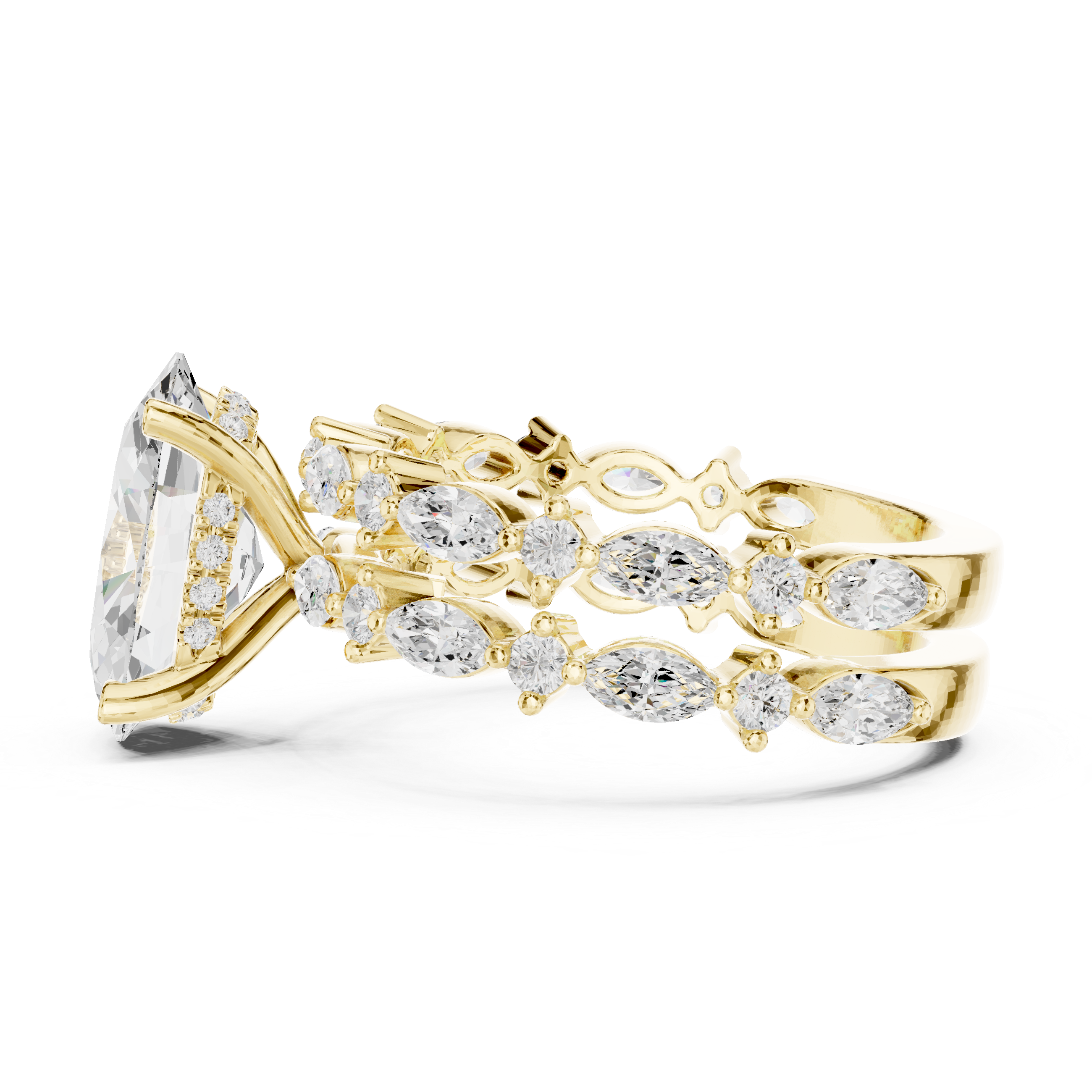 3 Carat Oval-Cut Diamond Marquise Accent Three-Piece Bridal Ring Set