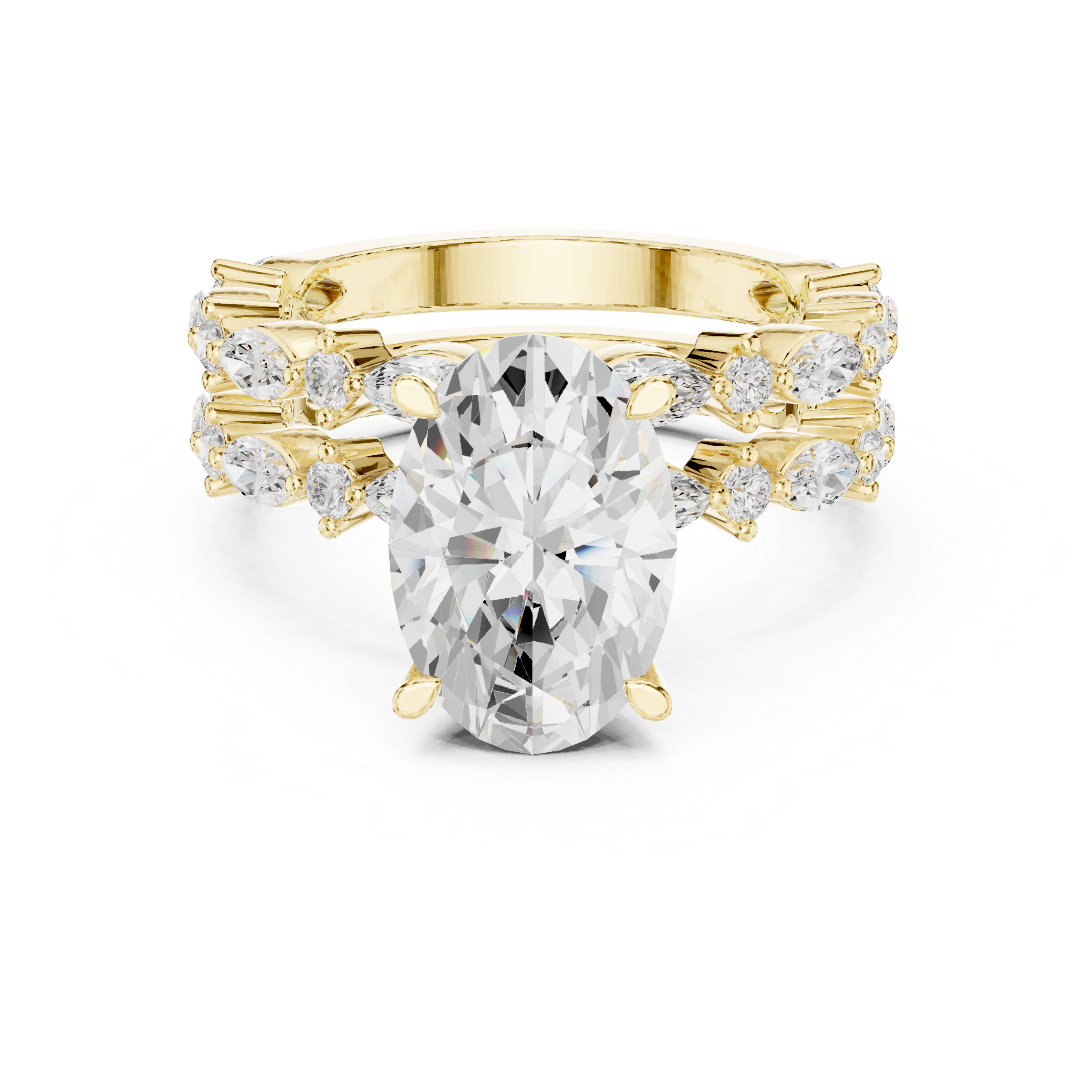 3 Carat Oval-Cut Diamond Marquise Accent Three-Piece Bridal Ring Set