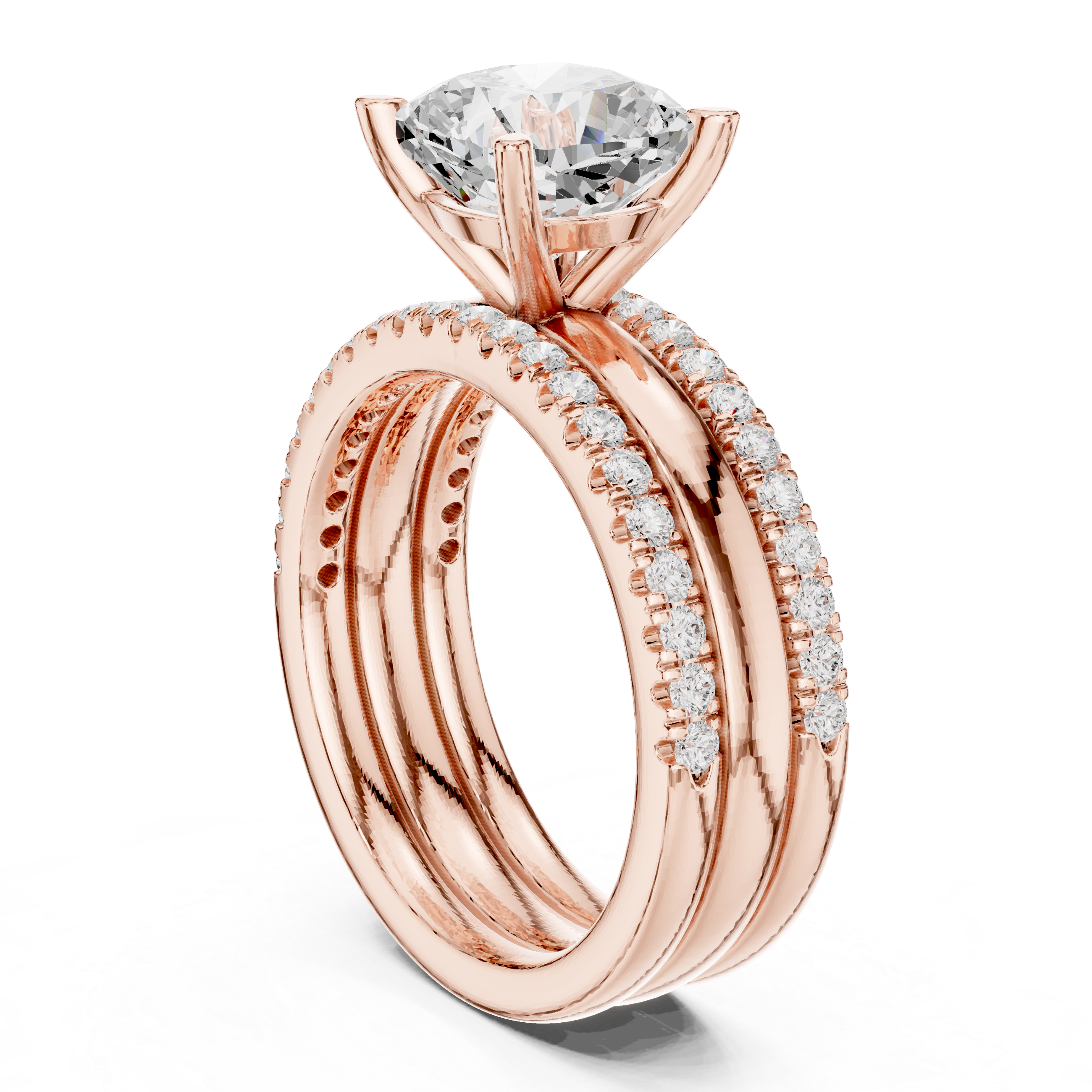 3 Carat Cushion-Cut Diamond Three-Piece Bridal Ring Set