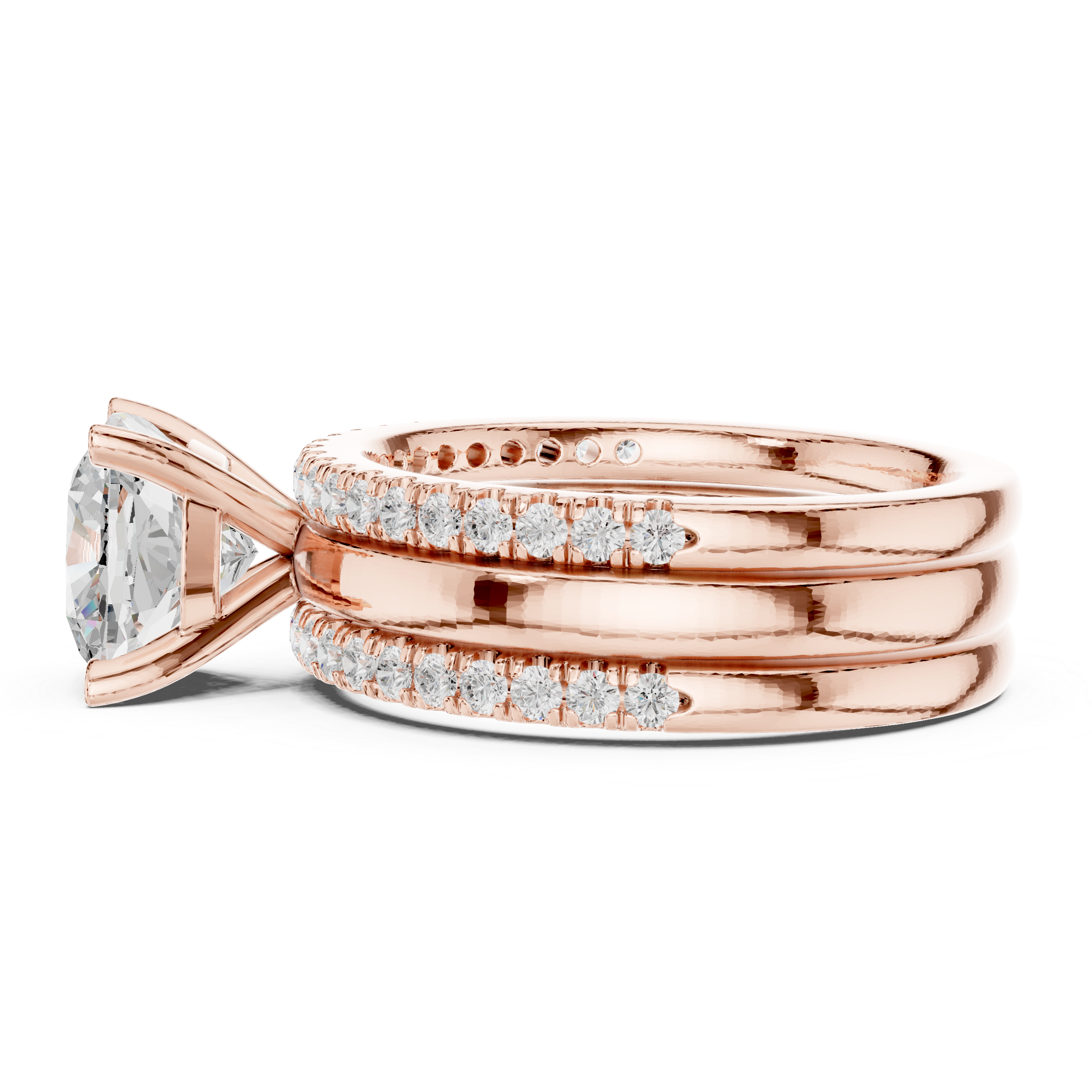 3 Carat Cushion-Cut Diamond Three-Piece Bridal Ring Set