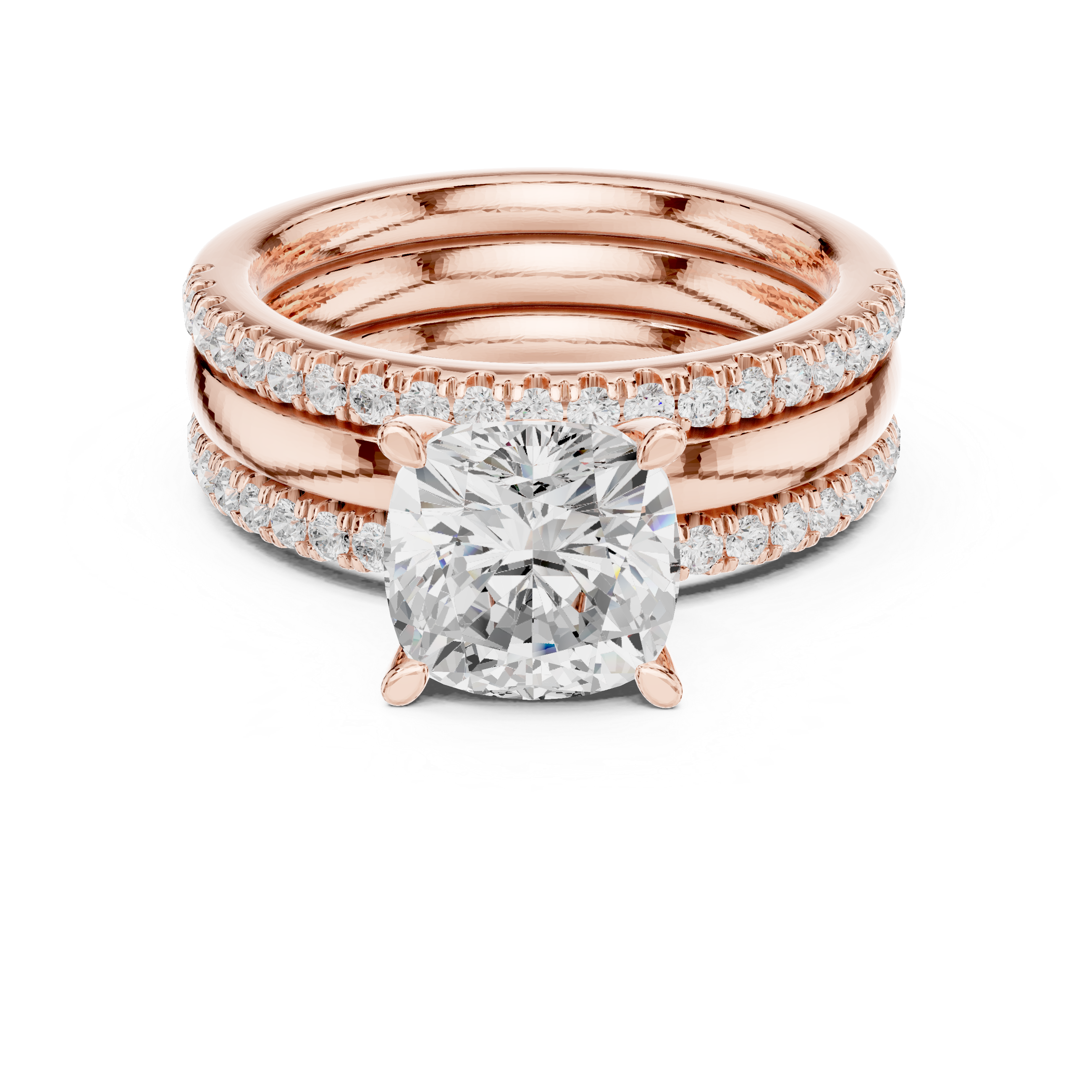 3 Carat Cushion-Cut Diamond Three-Piece Bridal Ring Set