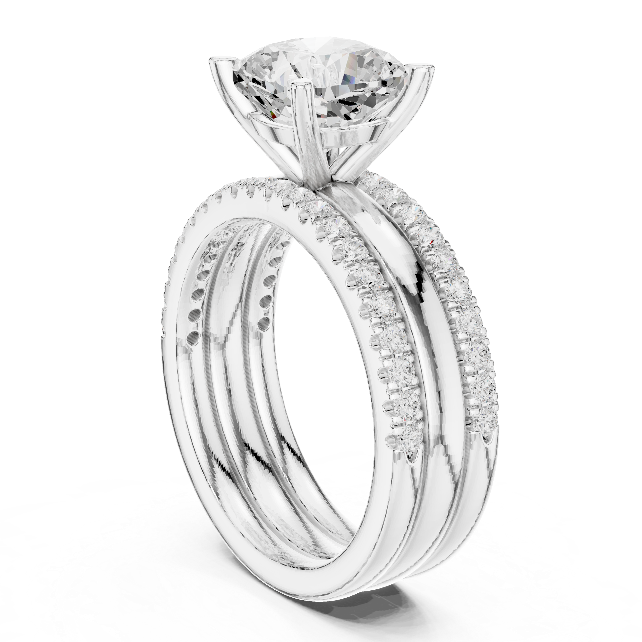 3 Carat Cushion-Cut Diamond Three-Piece Bridal Ring Set