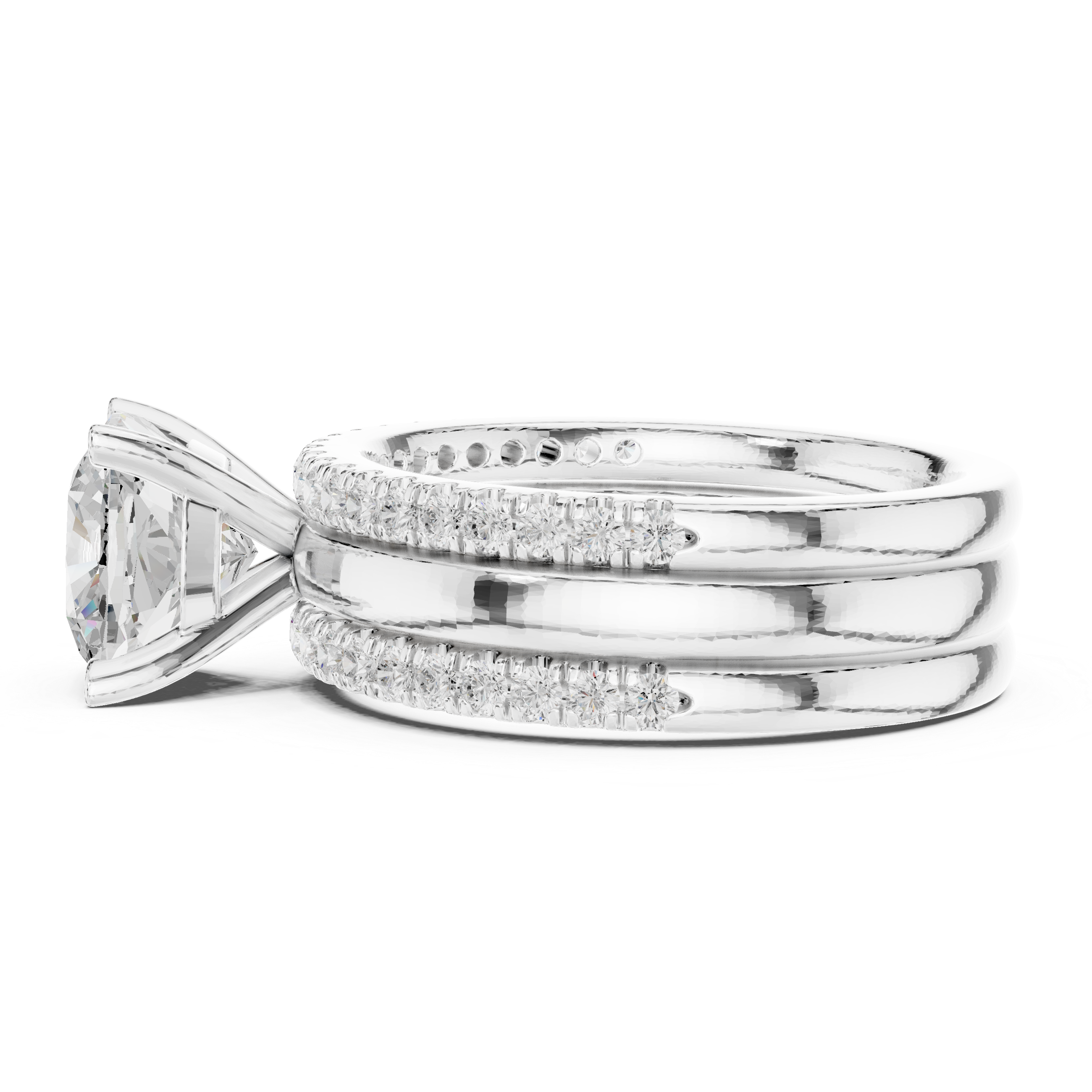 3 Carat Cushion-Cut Diamond Three-Piece Bridal Ring Set