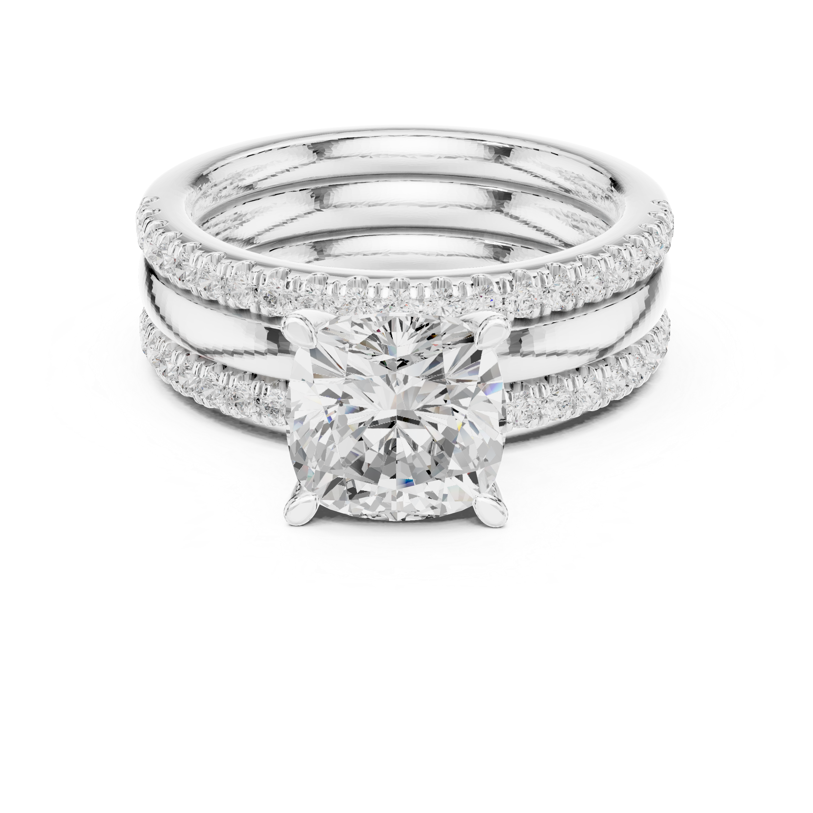 3 Carat Cushion-Cut Diamond Three-Piece Bridal Ring Set